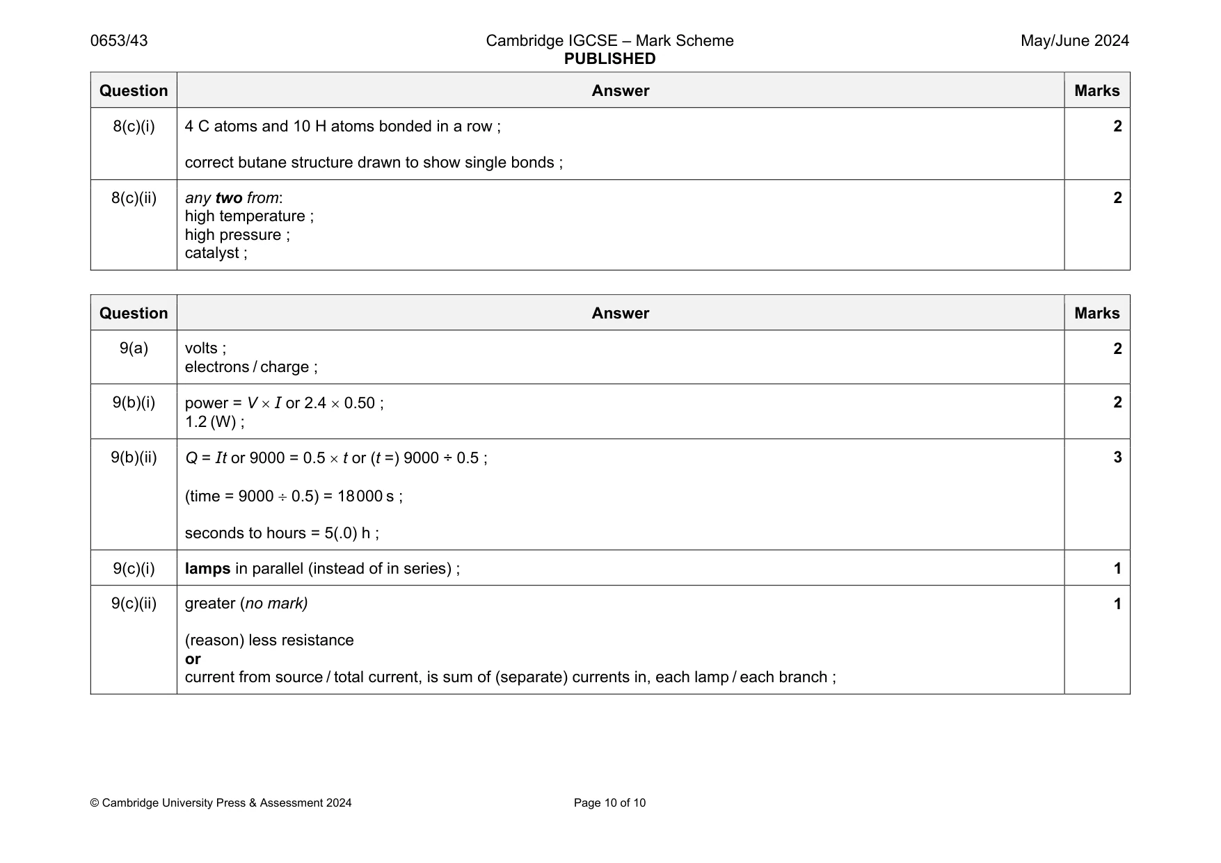 Mark scheme, page 10 of 10