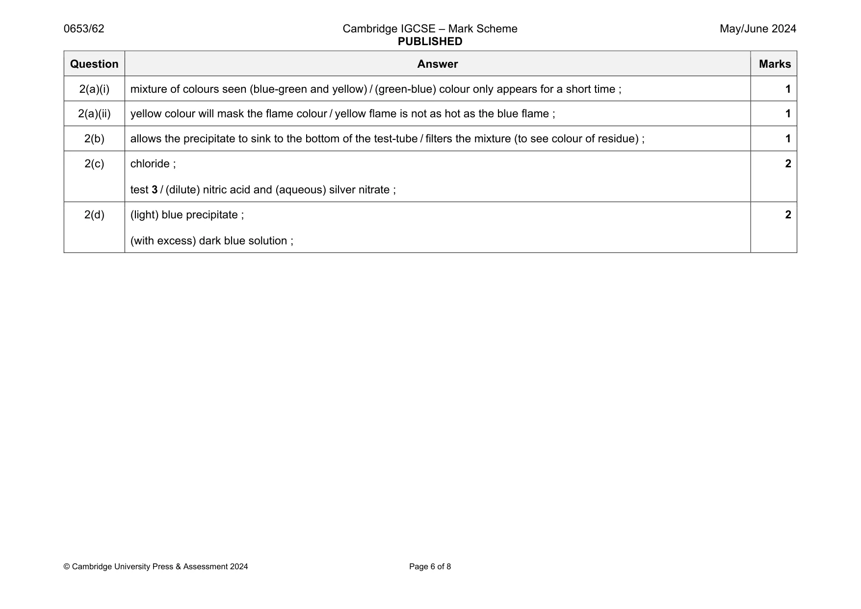 Mark scheme, page 6 of 8