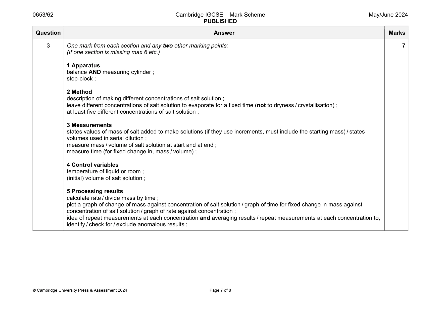 Mark scheme, page 7 of 8
