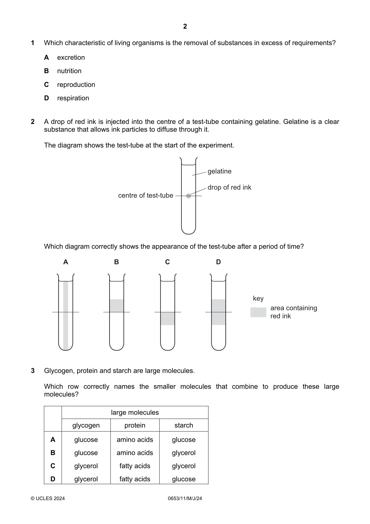 Cambridge IGCSE Science - Combined 0653 2024 May/June Paper 1 · Variant 1 question paper, page 2 of 16