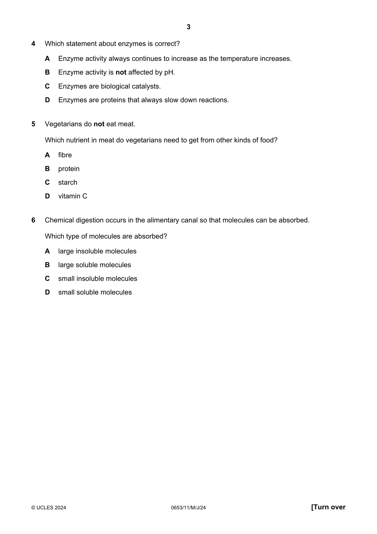 Cambridge IGCSE Science - Combined 0653 2024 May/June Paper 1 · Variant 1 question paper, page 3 of 16
