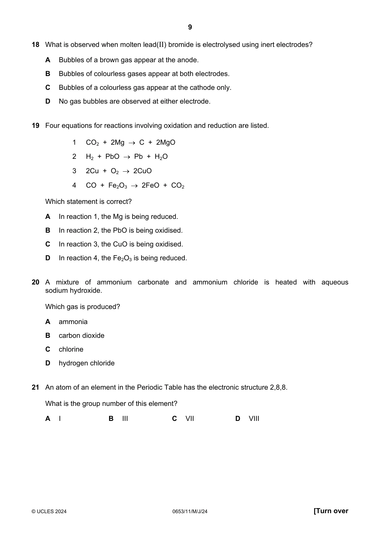 Cambridge IGCSE Science - Combined 0653 2024 May/June Paper 1 · Variant 1 question paper, page 9 of 16
