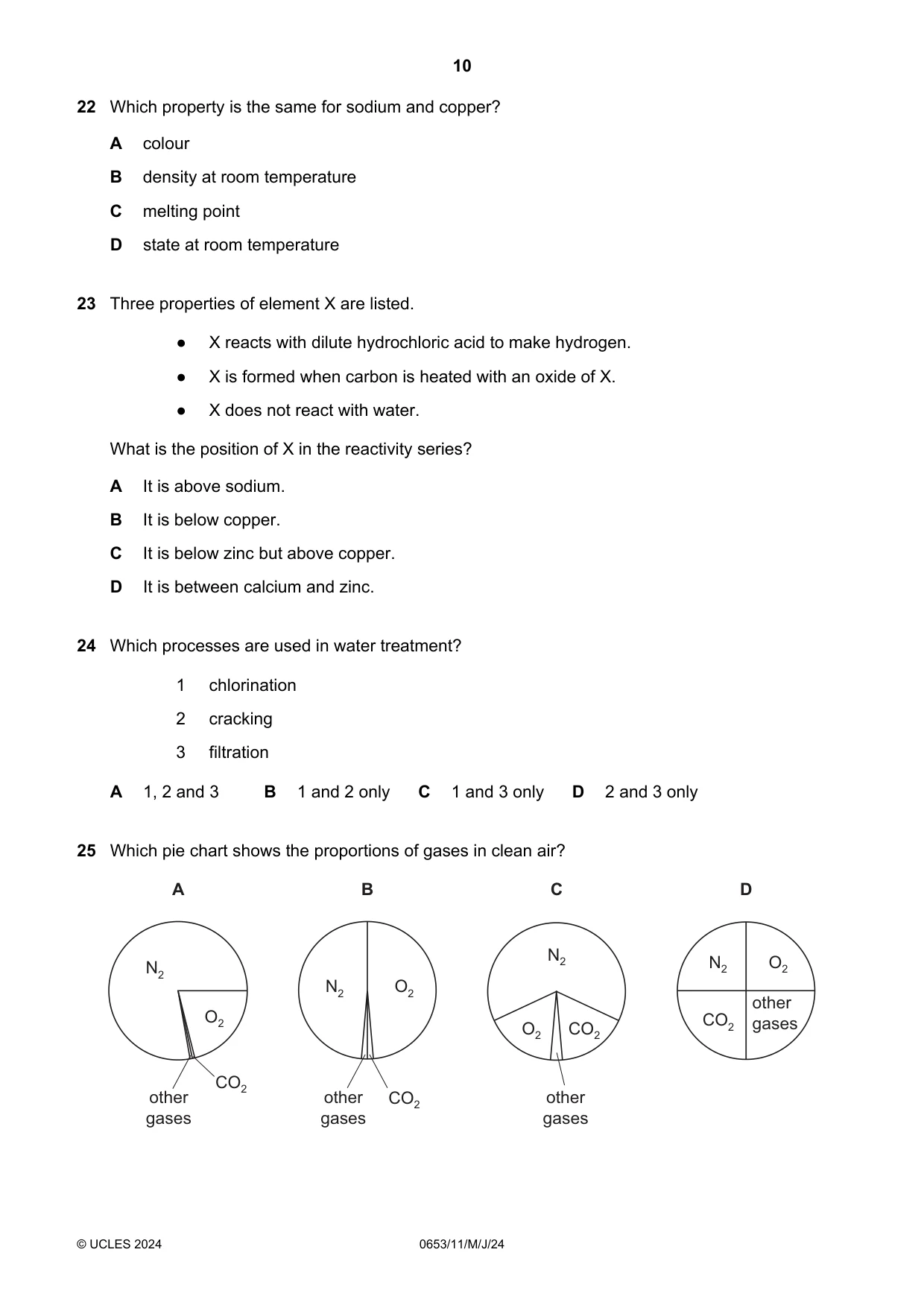 Cambridge IGCSE Science - Combined 0653 2024 May/June Paper 1 · Variant 1 question paper, page 10 of 16