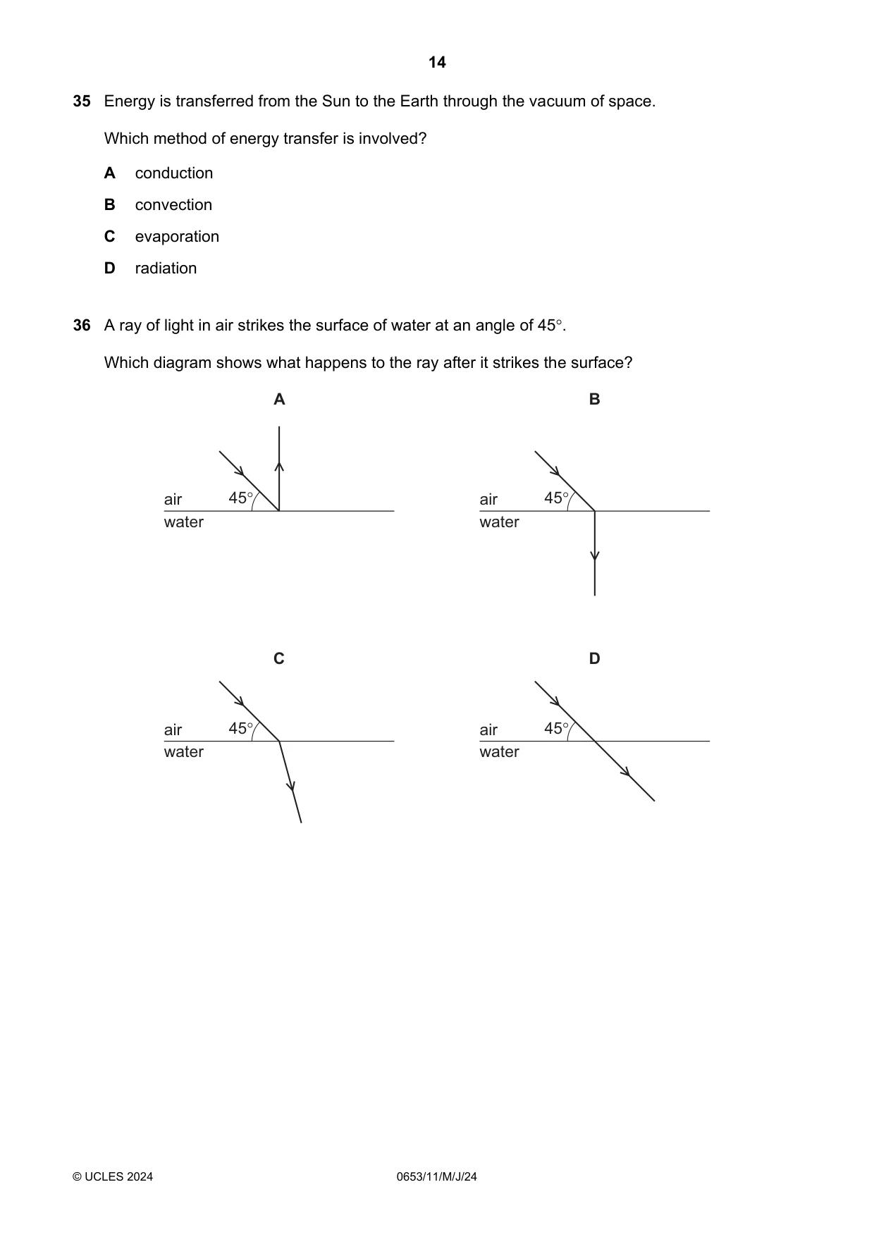 Cambridge IGCSE Science - Combined 0653 2024 May/June Paper 1 · Variant 1 question paper, page 14 of 16