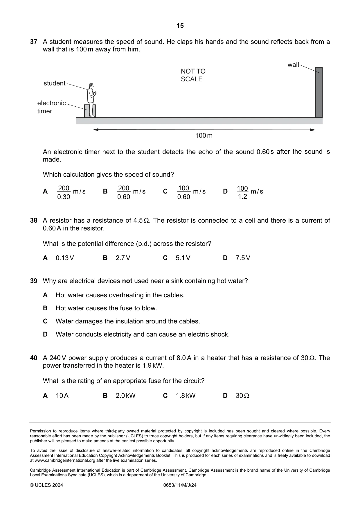 Cambridge IGCSE Science - Combined 0653 2024 May/June Paper 1 · Variant 1 question paper, page 15 of 16
