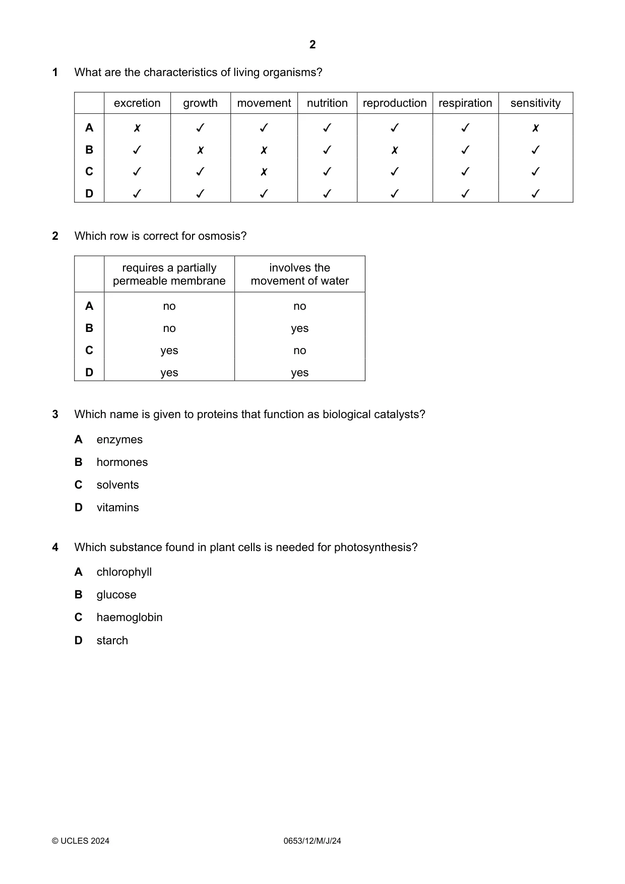 Cambridge IGCSE Science - Combined 0653 2024 May/June Paper 1 · Variant 2 question paper, page 2 of 16