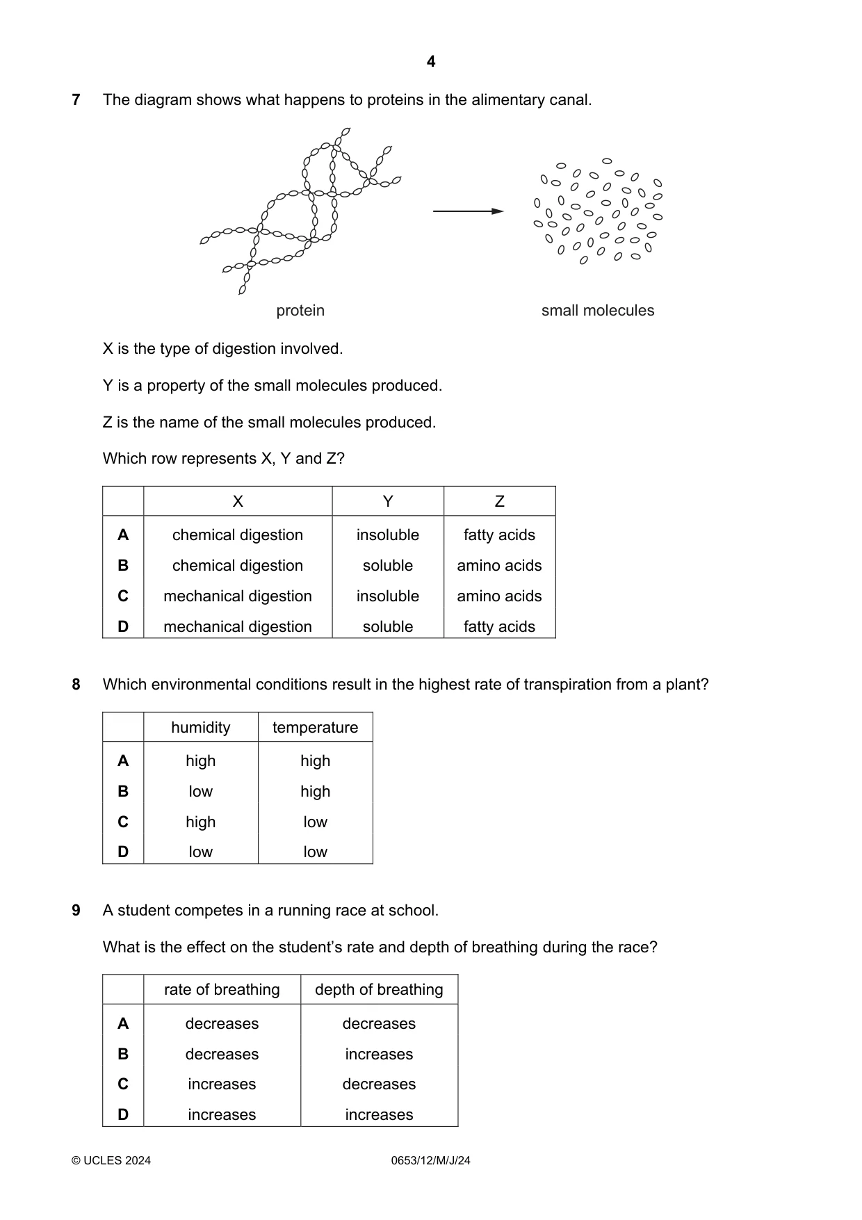 Cambridge IGCSE Science - Combined 0653 2024 May/June Paper 1 · Variant 2 question paper, page 4 of 16