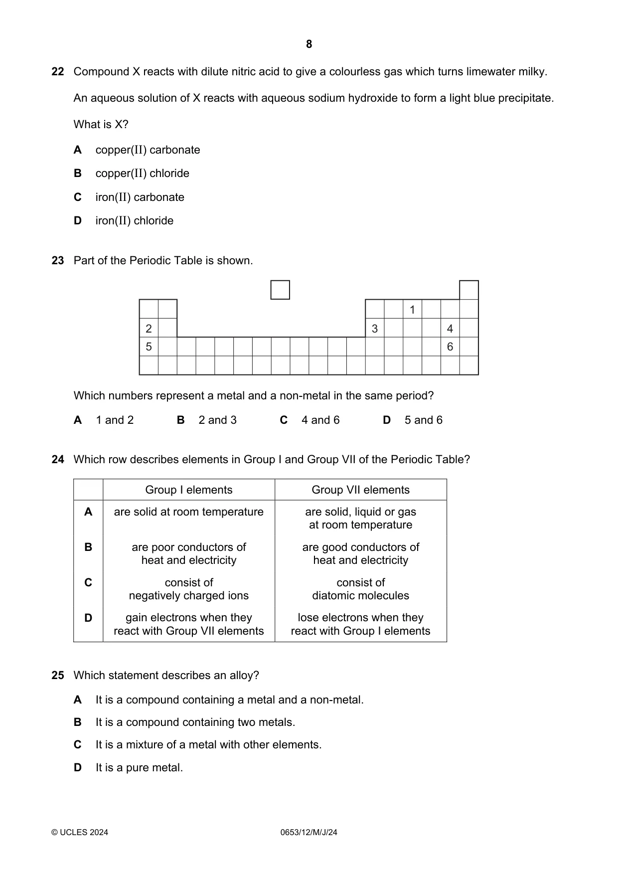 Cambridge IGCSE Science - Combined 0653 2024 May/June Paper 1 · Variant 2 question paper, page 8 of 16