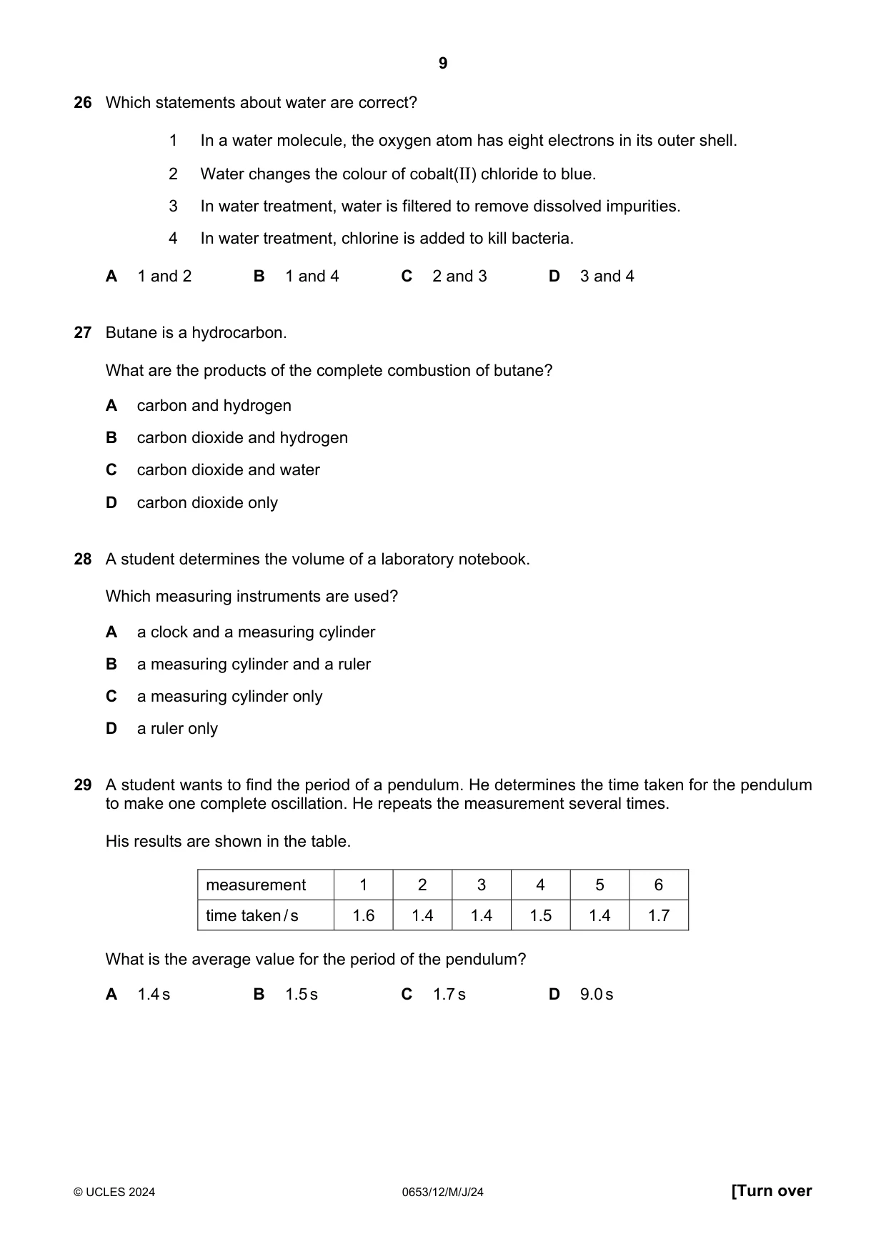 Cambridge IGCSE Science - Combined 0653 2024 May/June Paper 1 · Variant 2 question paper, page 9 of 16
