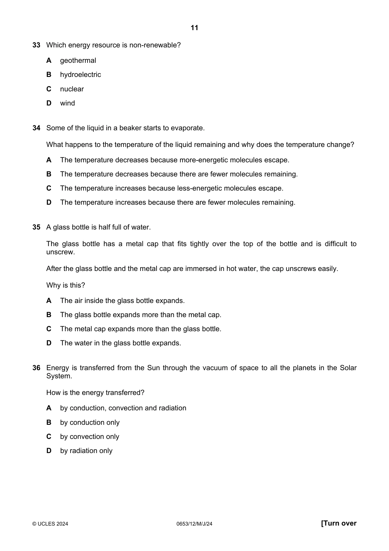 Cambridge IGCSE Science - Combined 0653 2024 May/June Paper 1 · Variant 2 question paper, page 11 of 16