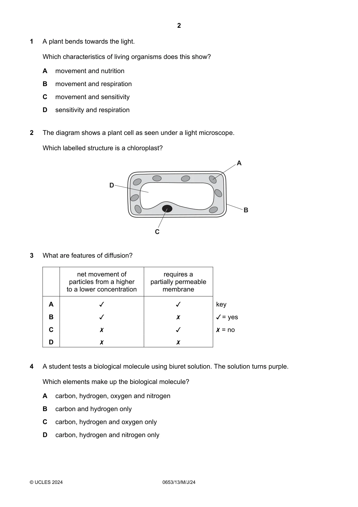 Cambridge IGCSE Science - Combined 0653 2024 May/June Paper 1 · Variant 3 question paper, page 2 of 16