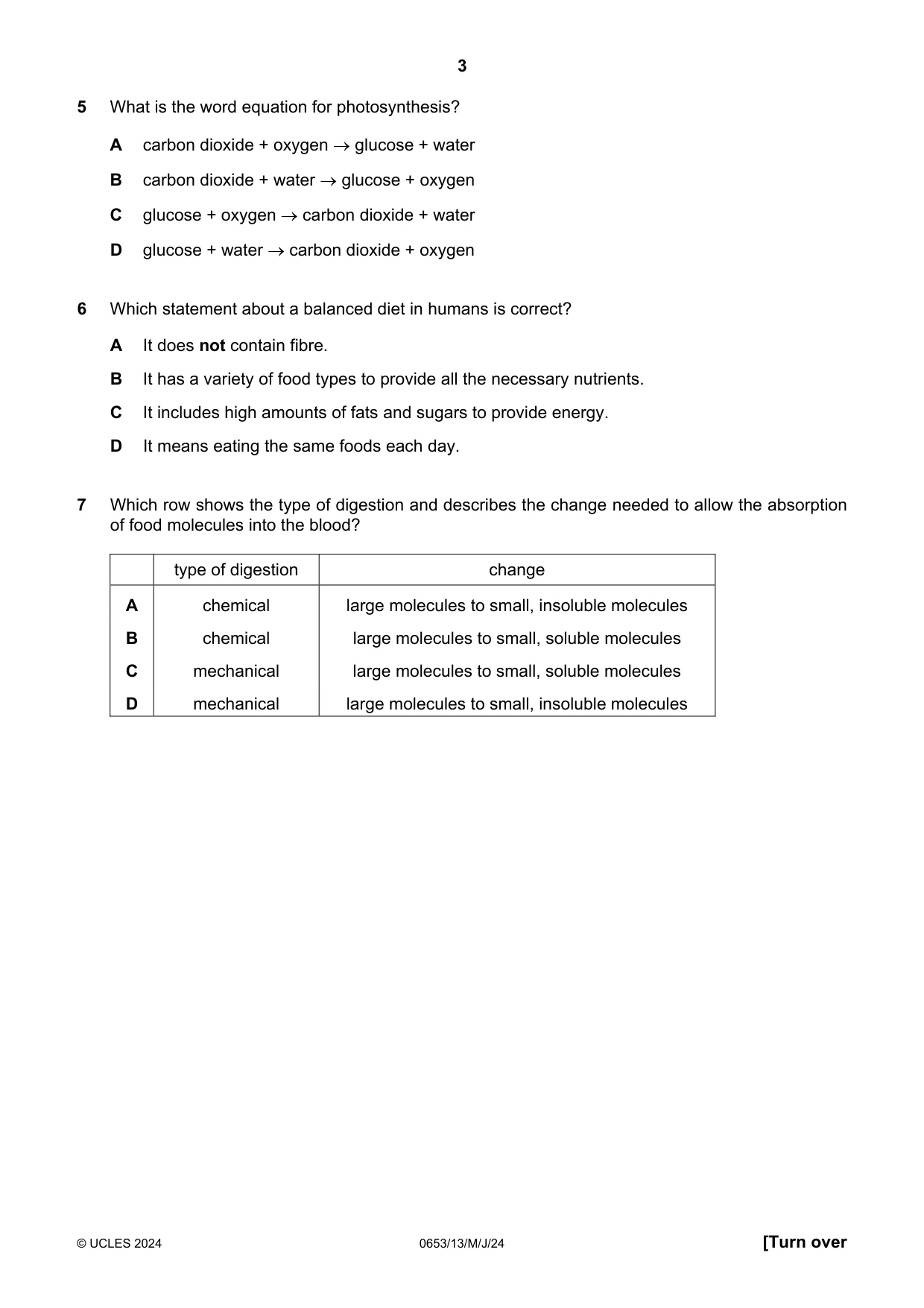Cambridge IGCSE Science - Combined 0653 2024 May/June Paper 1 · Variant 3 question paper, page 3 of 16