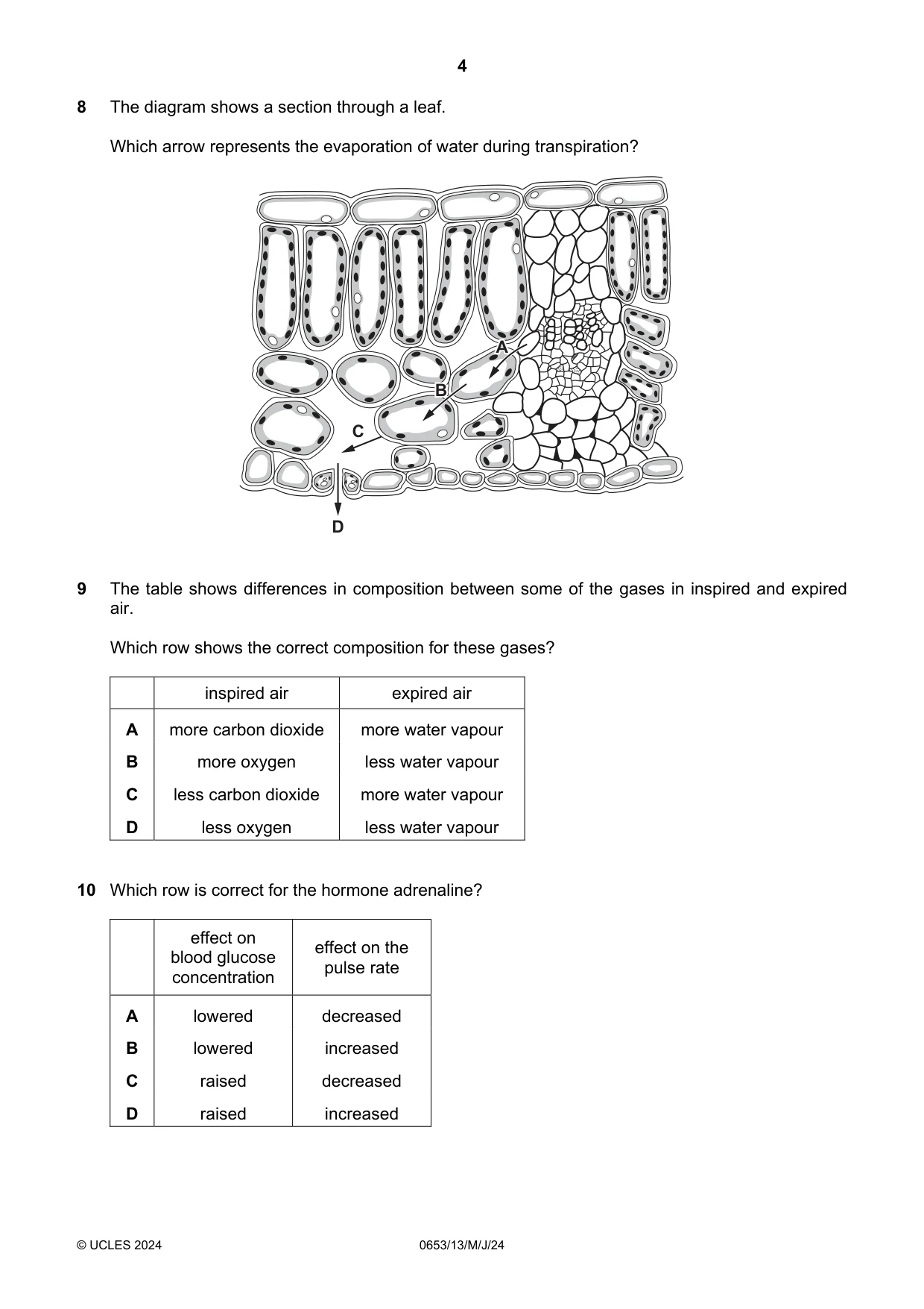 Cambridge IGCSE Science - Combined 0653 2024 May/June Paper 1 · Variant 3 question paper, page 4 of 16