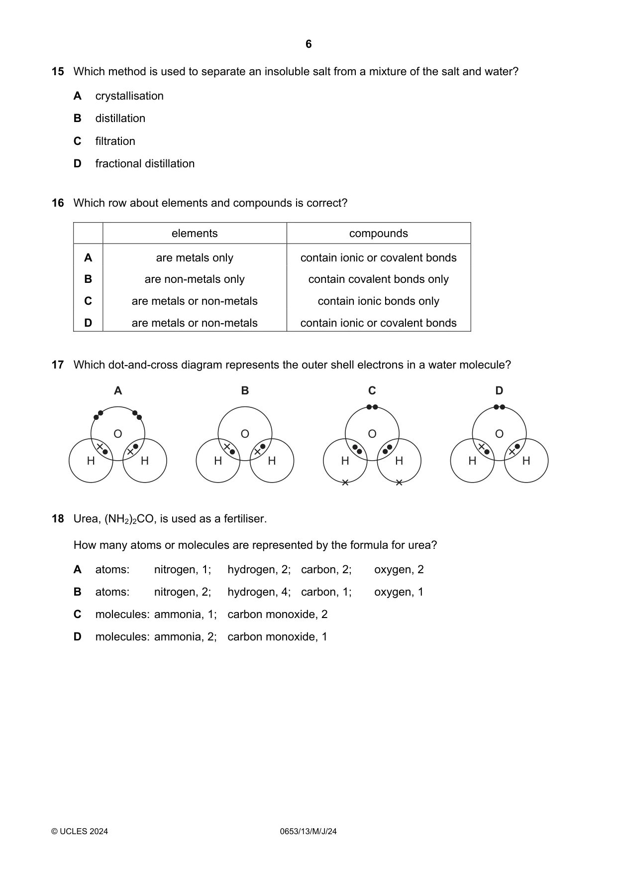 Cambridge IGCSE Science - Combined 0653 2024 May/June Paper 1 · Variant 3 question paper, page 6 of 16
