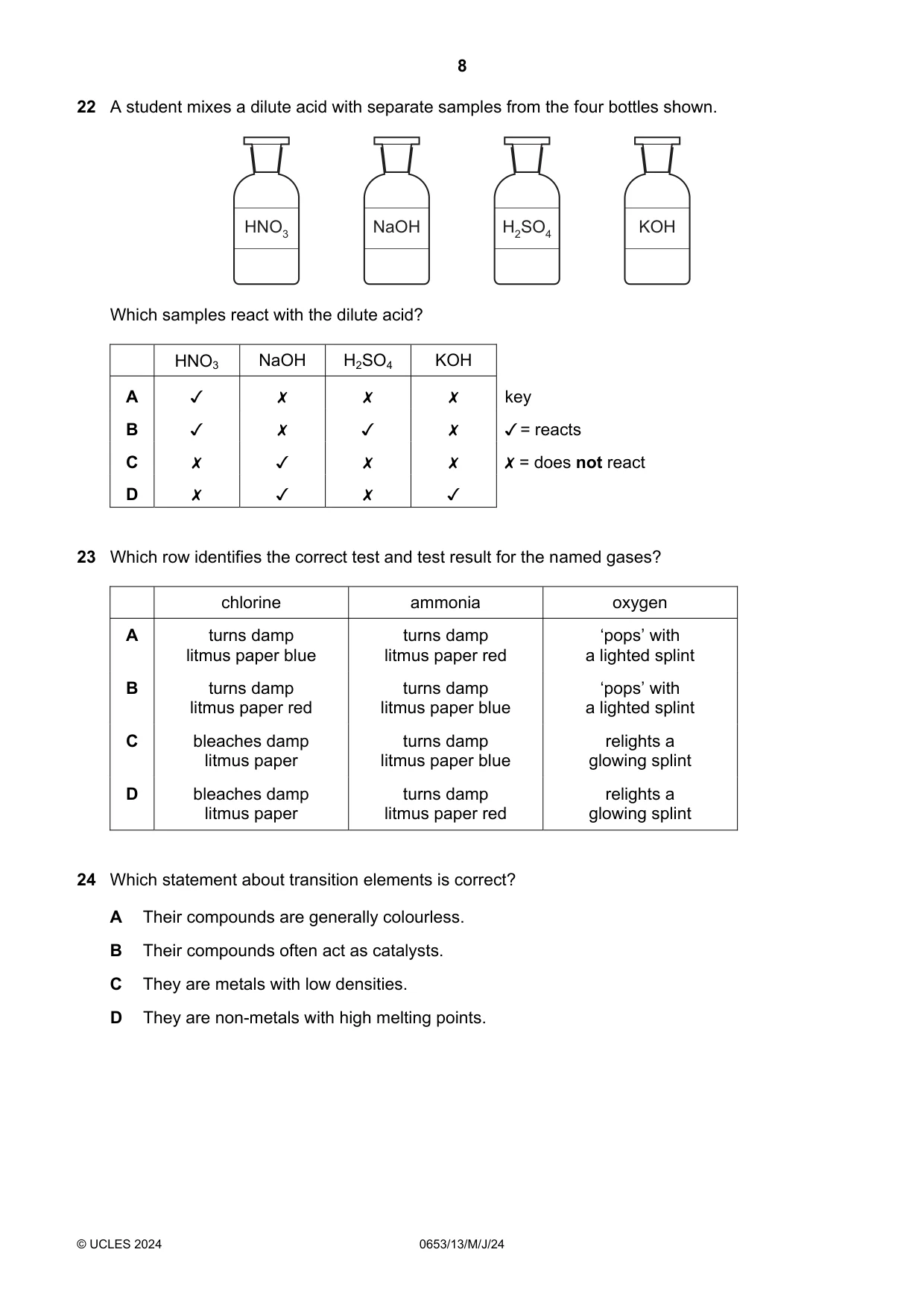 Cambridge IGCSE Science - Combined 0653 2024 May/June Paper 1 · Variant 3 question paper, page 8 of 16