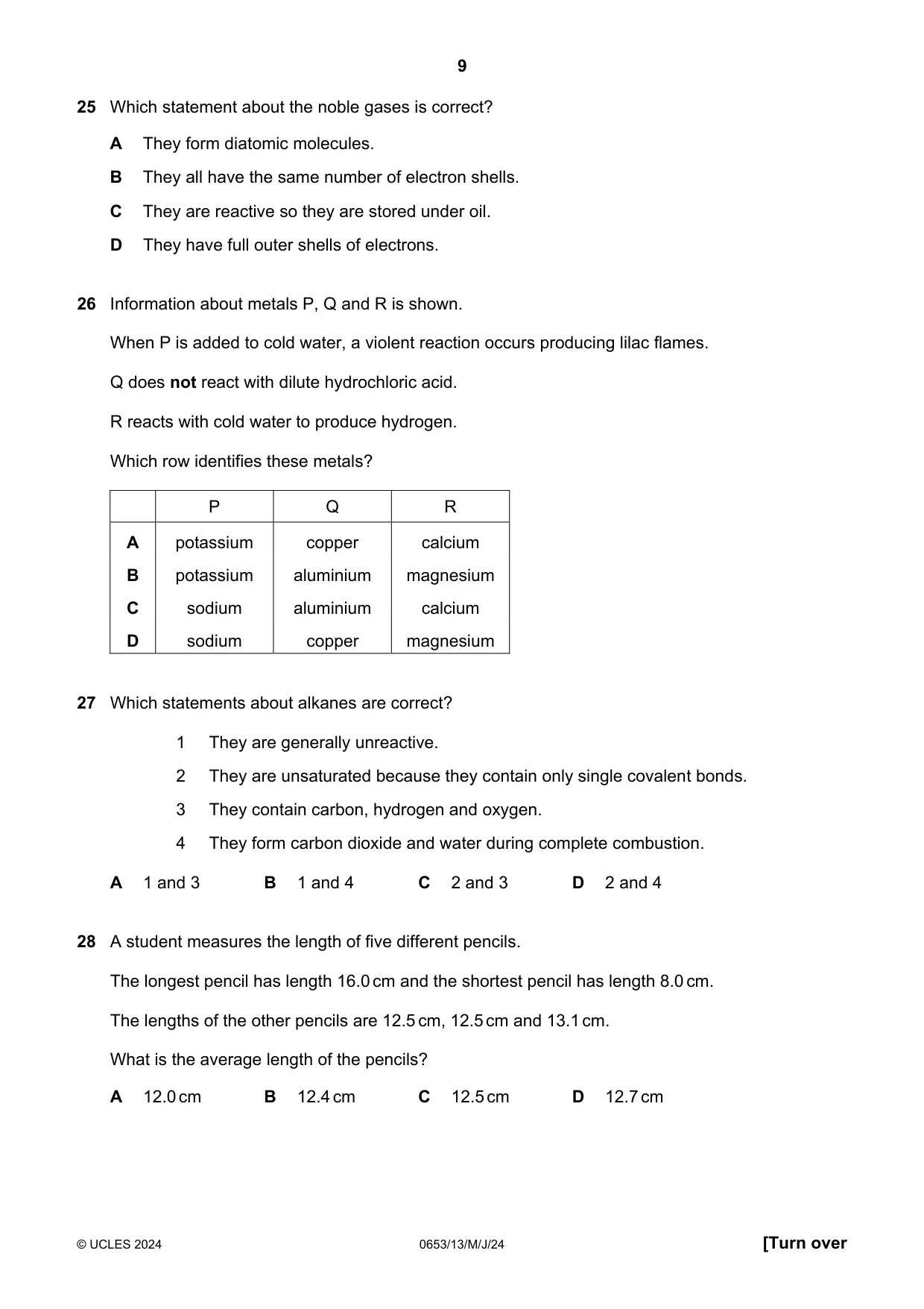 Cambridge IGCSE Science - Combined 0653 2024 May/June Paper 1 · Variant 3 question paper, page 9 of 16