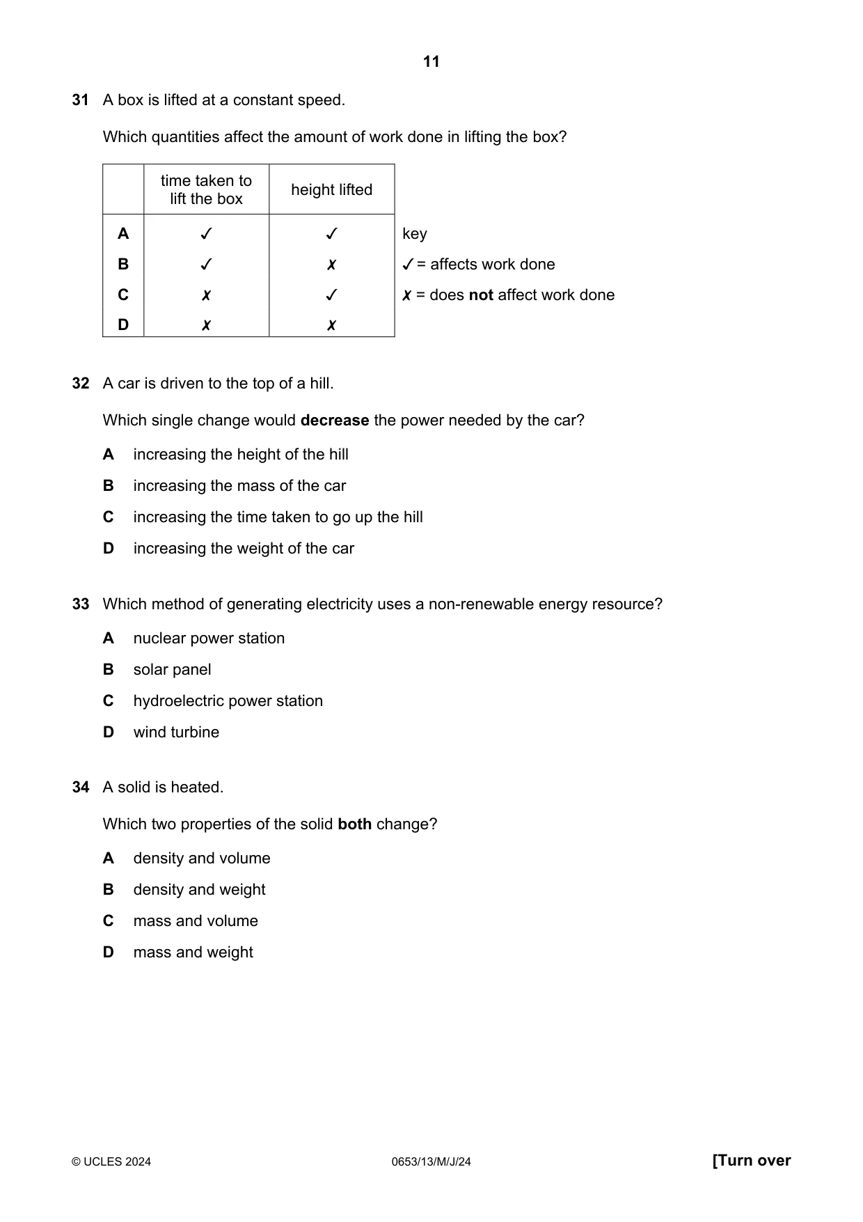 Cambridge IGCSE Science - Combined 0653 2024 May/June Paper 1 · Variant 3 question paper, page 11 of 16