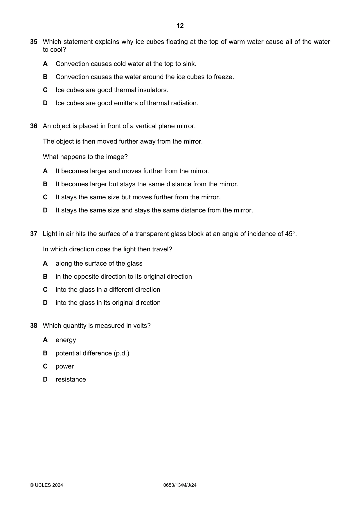 Cambridge IGCSE Science - Combined 0653 2024 May/June Paper 1 · Variant 3 question paper, page 12 of 16