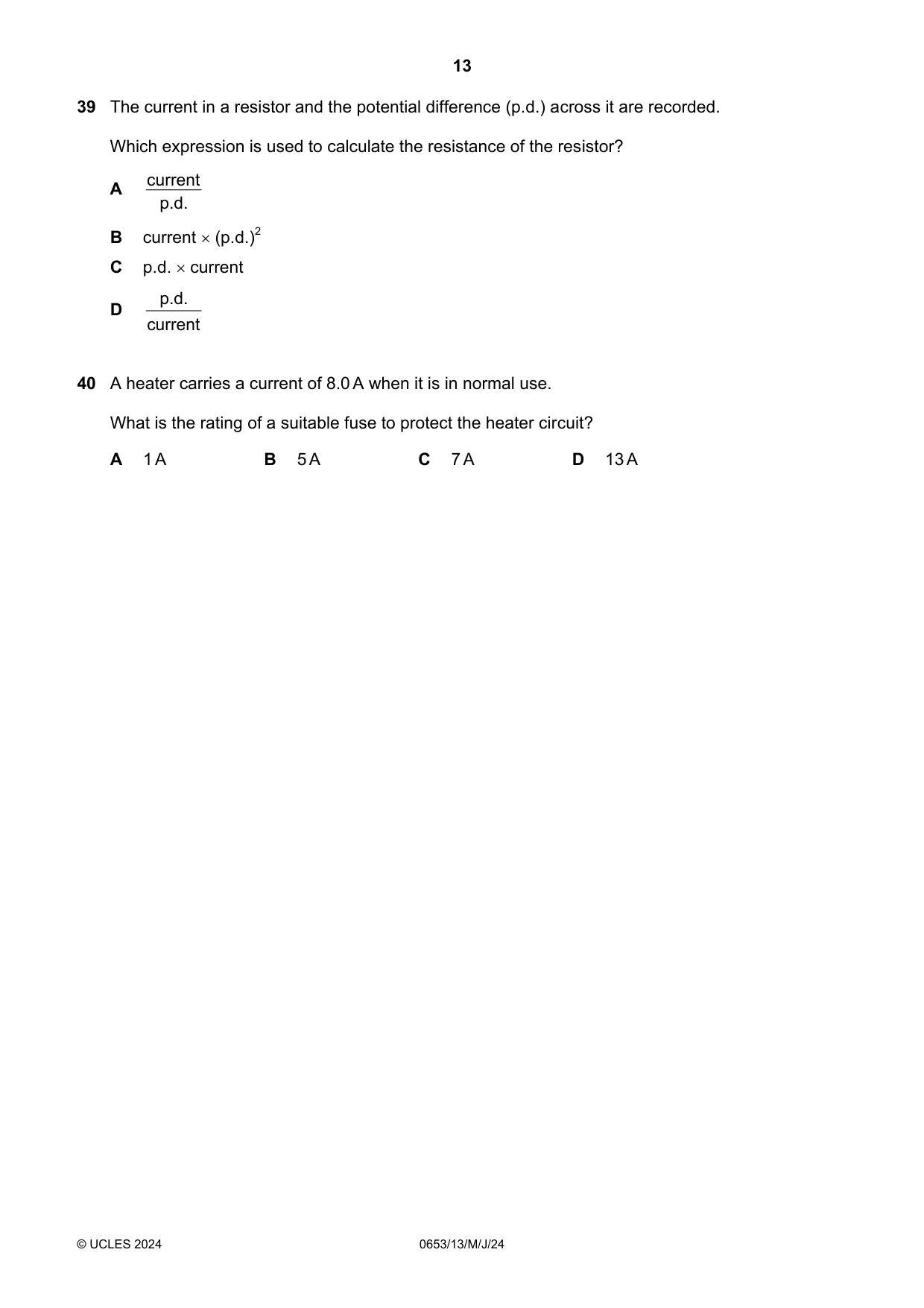 Cambridge IGCSE Science - Combined 0653 2024 May/June Paper 1 · Variant 3 question paper, page 13 of 16