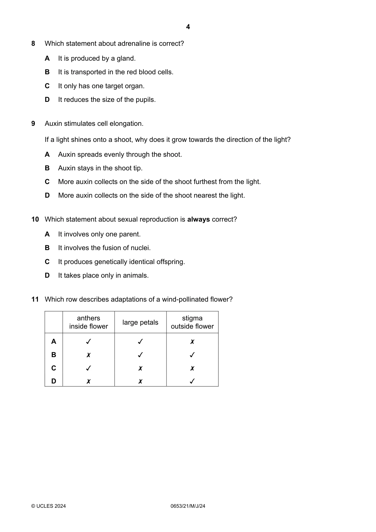 Cambridge IGCSE Science - Combined 0653 2024 May/June Paper 2 · Variant 1 question paper, page 4 of 16