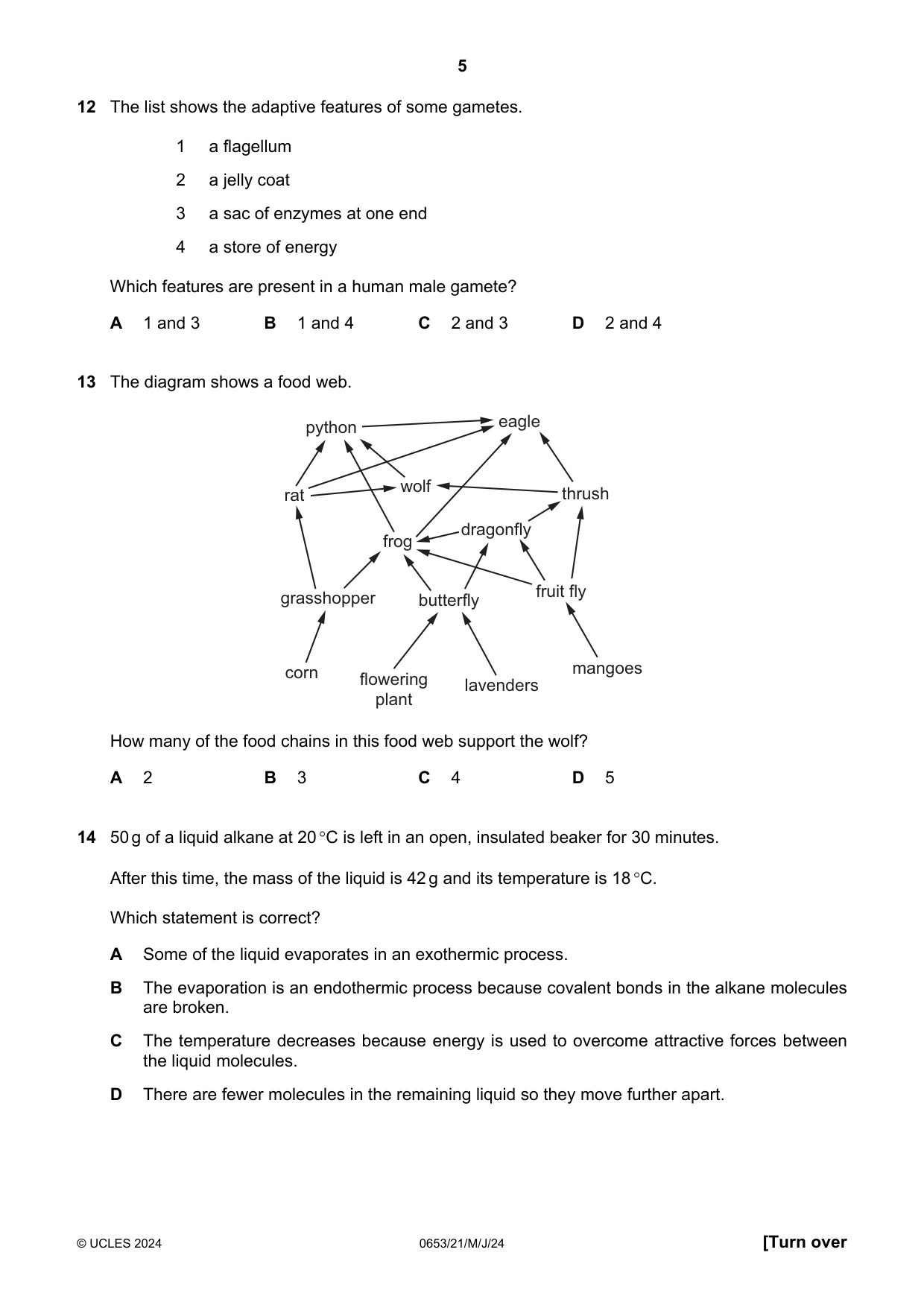 Cambridge IGCSE Science - Combined 0653 2024 May/June Paper 2 · Variant 1 question paper, page 5 of 16