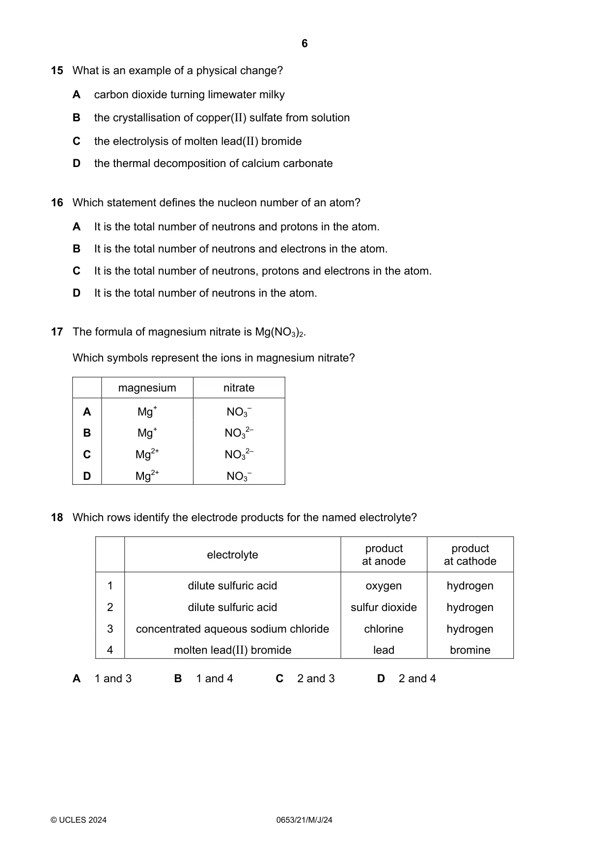 Cambridge IGCSE Science - Combined 0653 2024 May/June Paper 2 · Variant 1 question paper, page 6 of 16