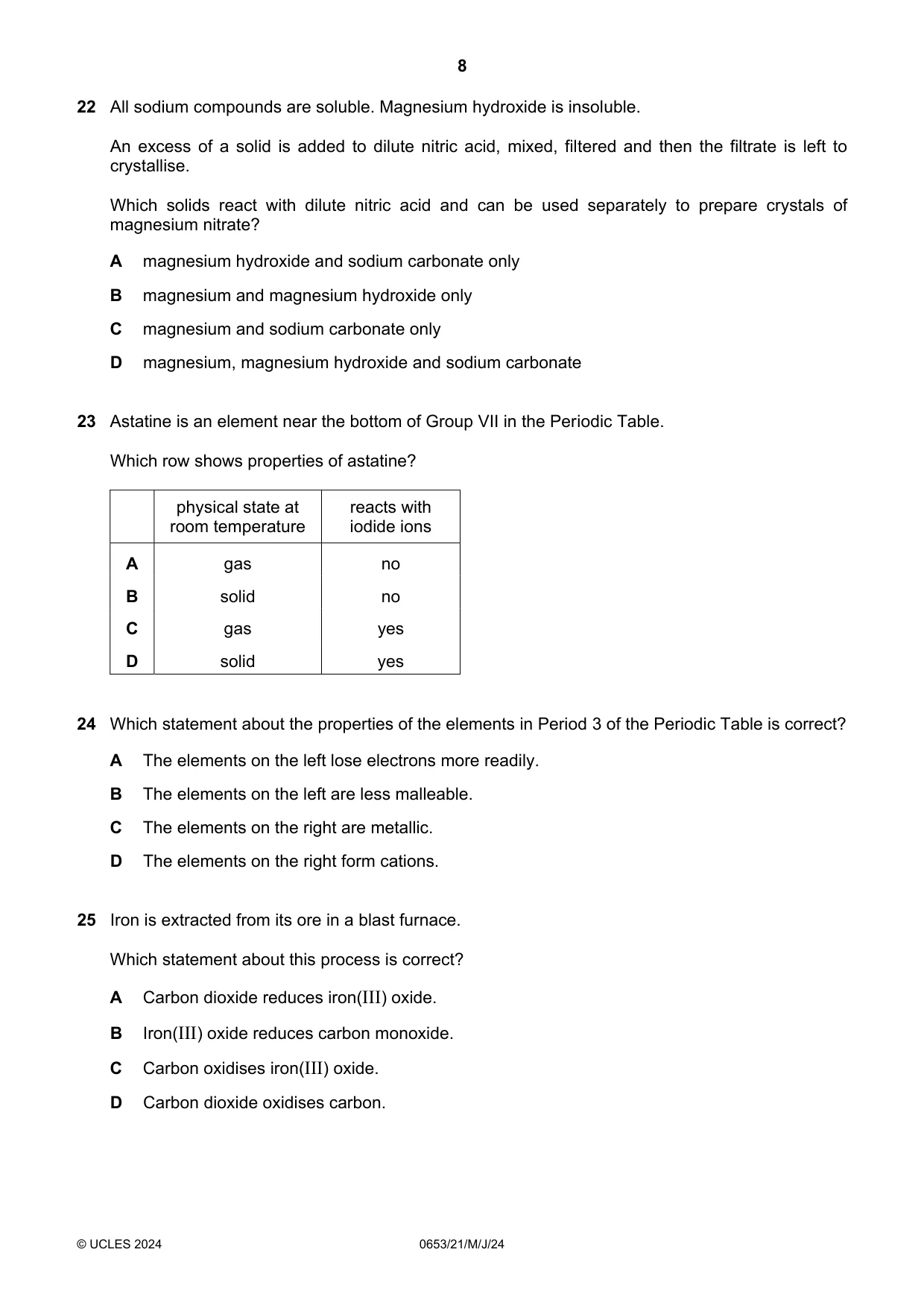 Cambridge IGCSE Science - Combined 0653 2024 May/June Paper 2 · Variant 1 question paper, page 8 of 16