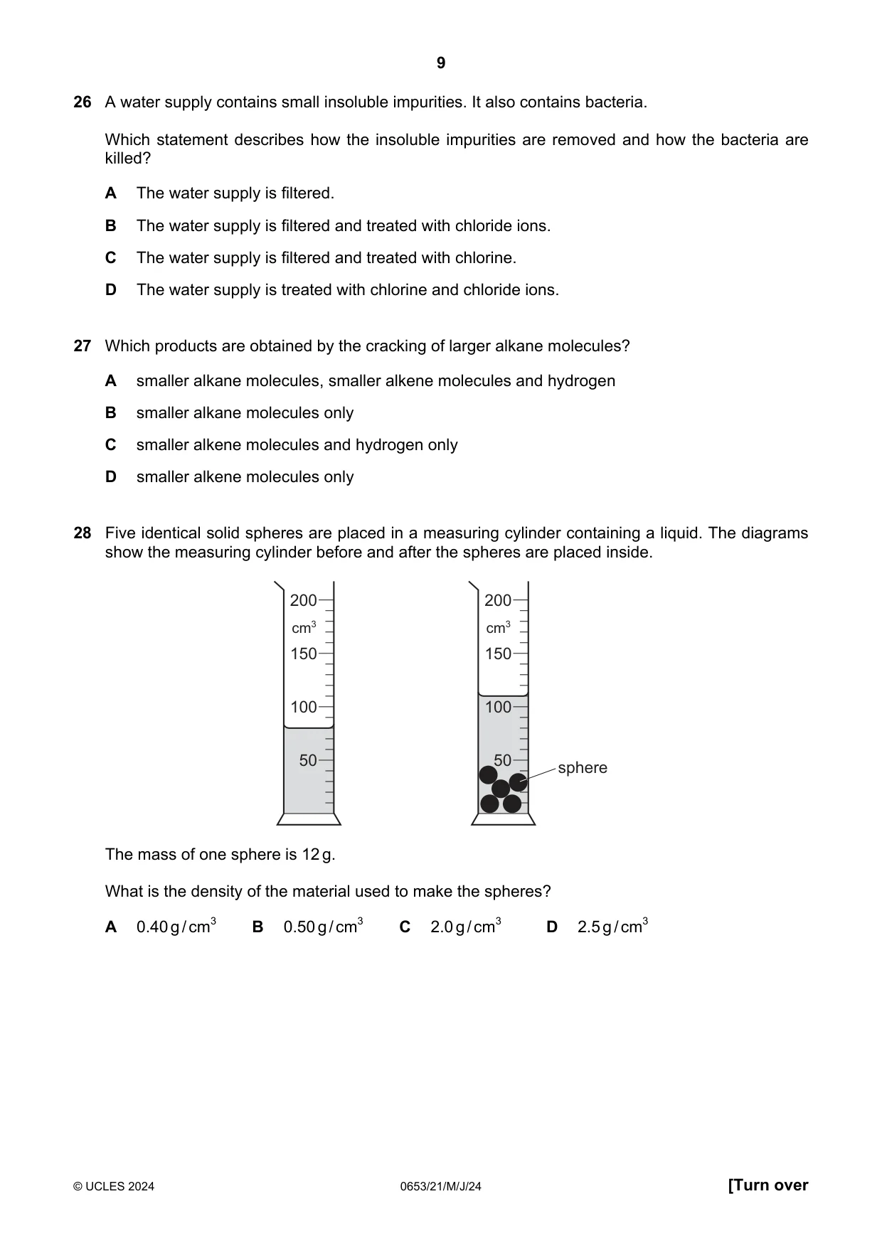 Cambridge IGCSE Science - Combined 0653 2024 May/June Paper 2 · Variant 1 question paper, page 9 of 16