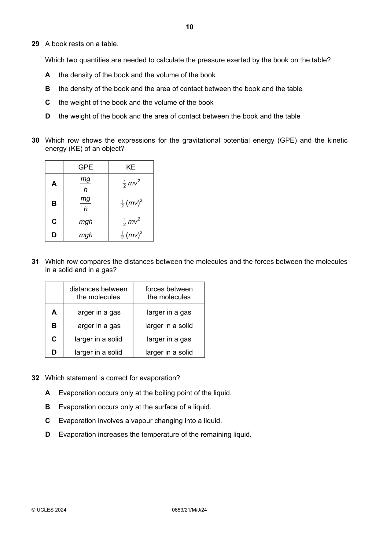 Cambridge IGCSE Science - Combined 0653 2024 May/June Paper 2 · Variant 1 question paper, page 10 of 16