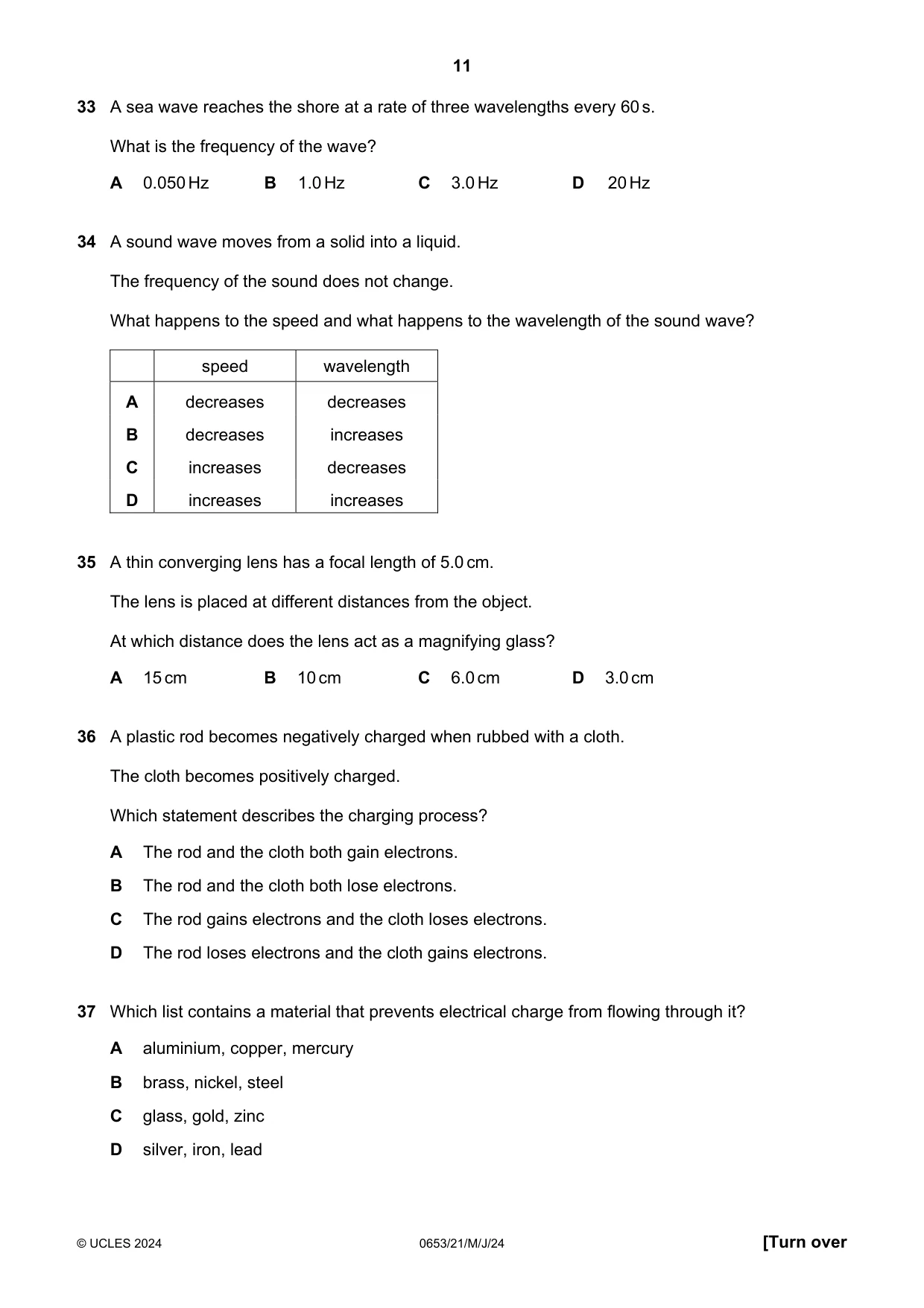 Cambridge IGCSE Science - Combined 0653 2024 May/June Paper 2 · Variant 1 question paper, page 11 of 16