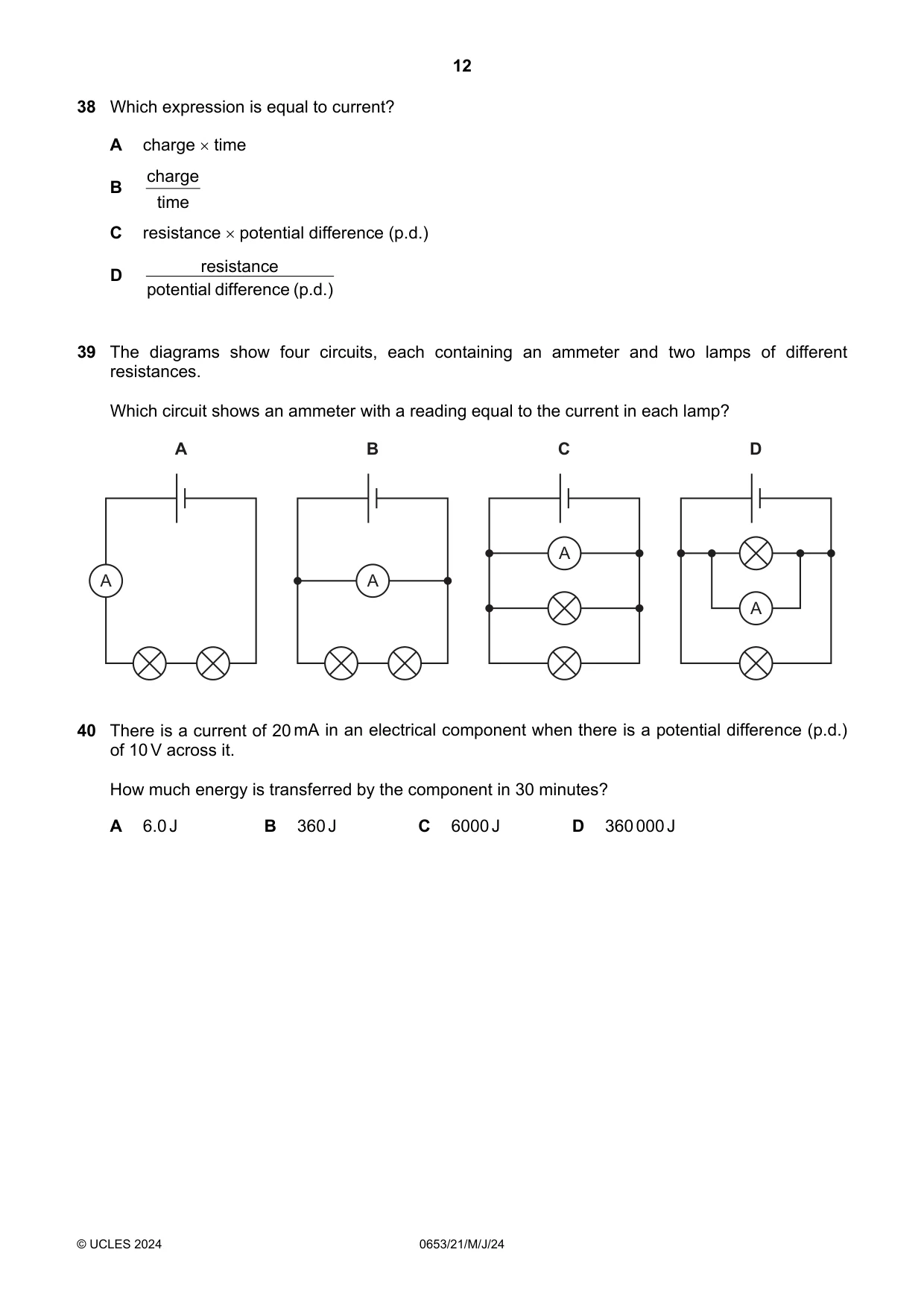 Cambridge IGCSE Science - Combined 0653 2024 May/June Paper 2 · Variant 1 question paper, page 12 of 16