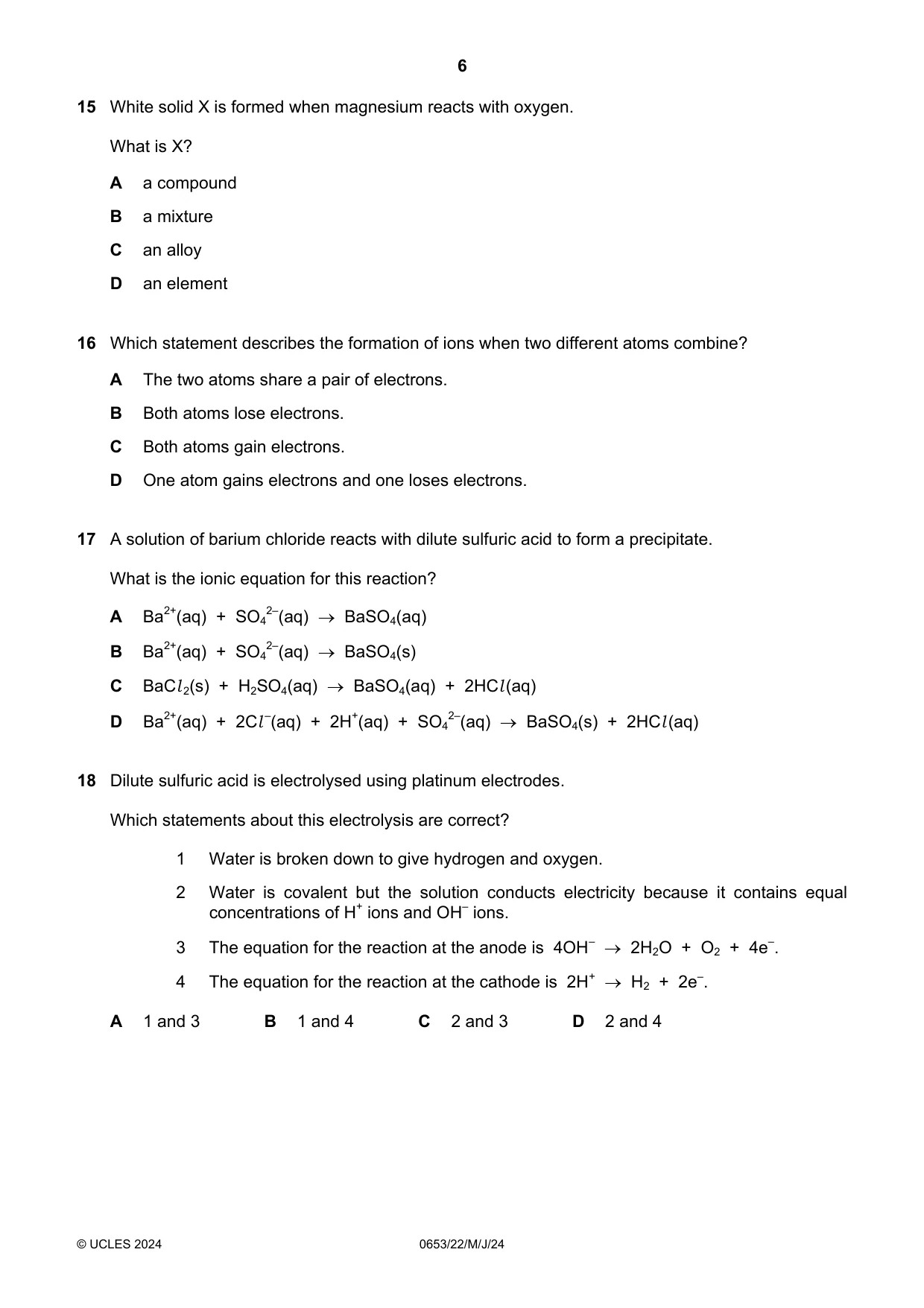 Cambridge IGCSE Science - Combined 0653 2024 May/June Paper 2 · Variant 2 question paper, page 6 of 16
