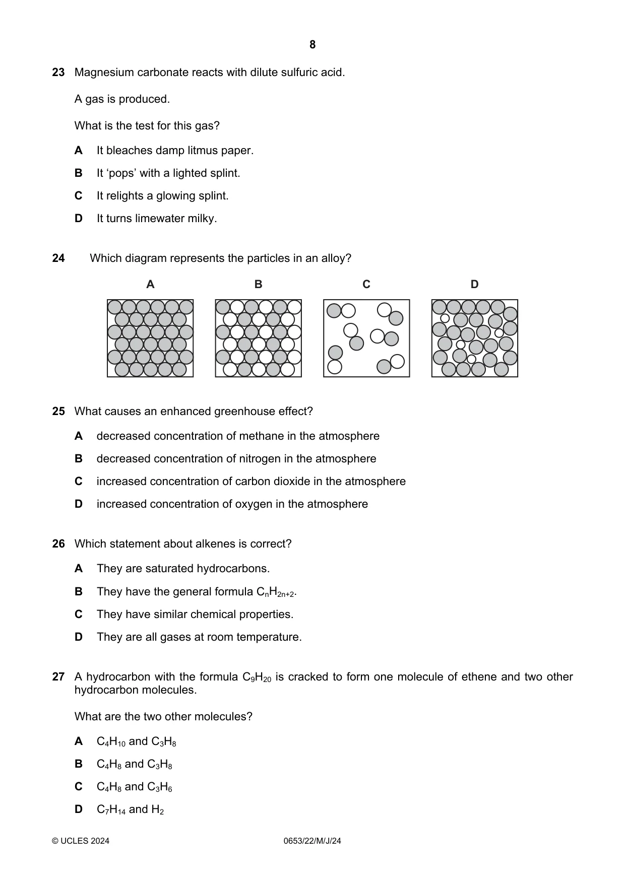 Cambridge IGCSE Science - Combined 0653 2024 May/June Paper 2 · Variant 2 question paper, page 8 of 16