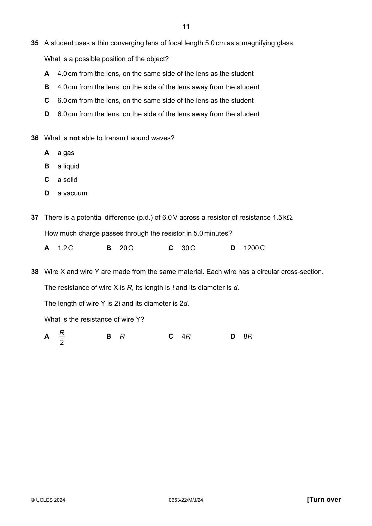 Cambridge IGCSE Science - Combined 0653 2024 May/June Paper 2 · Variant 2 question paper, page 11 of 16