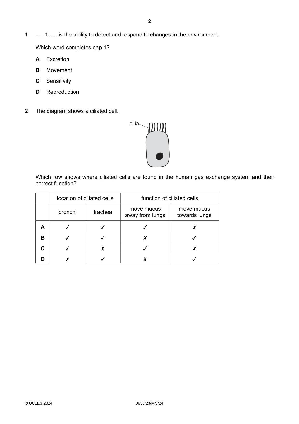 Cambridge IGCSE Science - Combined 0653 2024 May/June Paper 2 · Variant 3 question paper, page 2 of 16