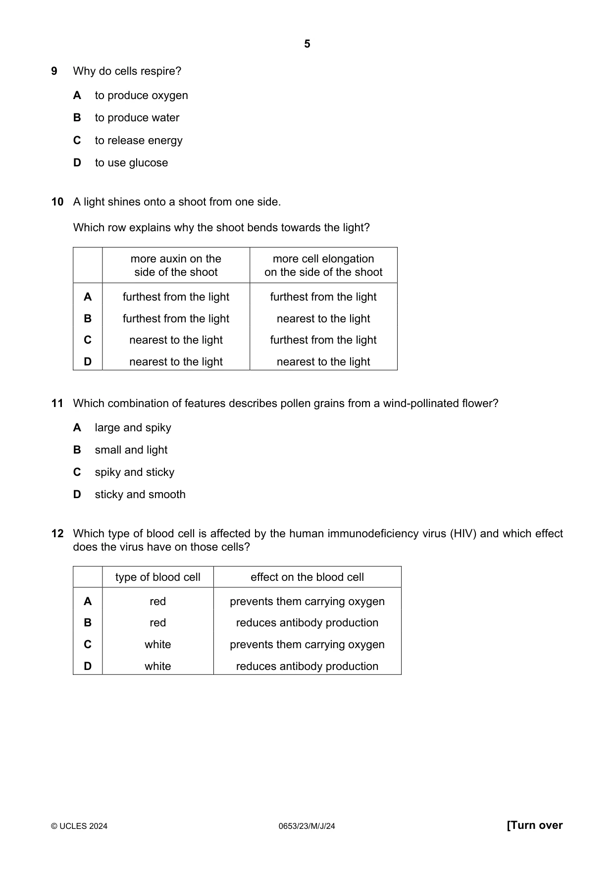 Cambridge IGCSE Science - Combined 0653 2024 May/June Paper 2 · Variant 3 question paper, page 5 of 16