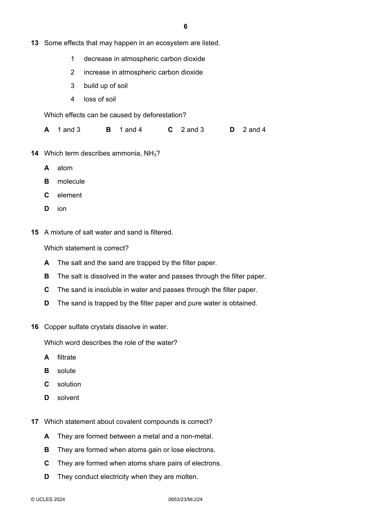 Cambridge IGCSE Science - Combined 0653 2024 May/June Paper 2 · Variant 3 question paper, page 6 of 16