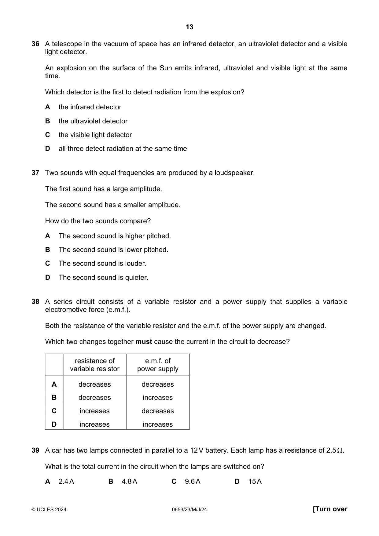 Cambridge IGCSE Science - Combined 0653 2024 May/June Paper 2 · Variant 3 question paper, page 13 of 16