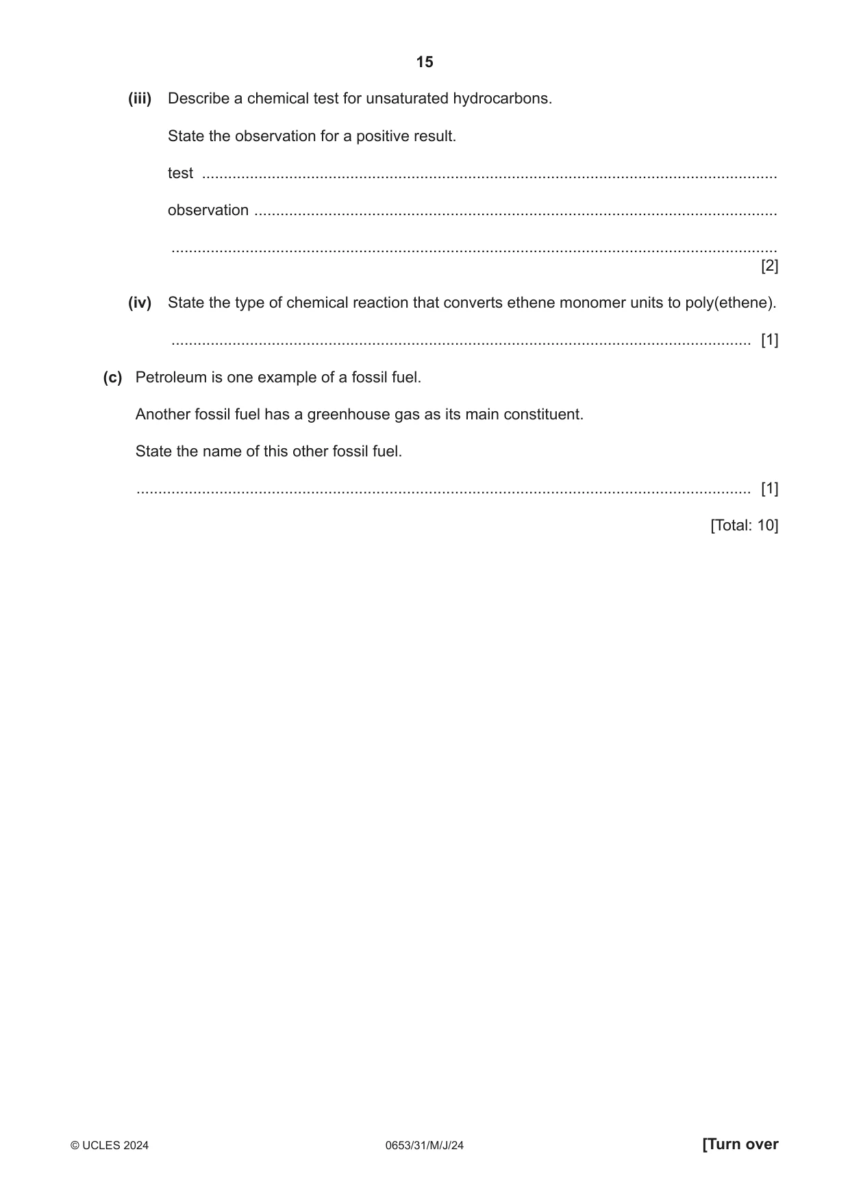 Cambridge IGCSE Science - Combined 0653 2024 May/June Paper 3 · Variant 1 question paper, page 15 of 24