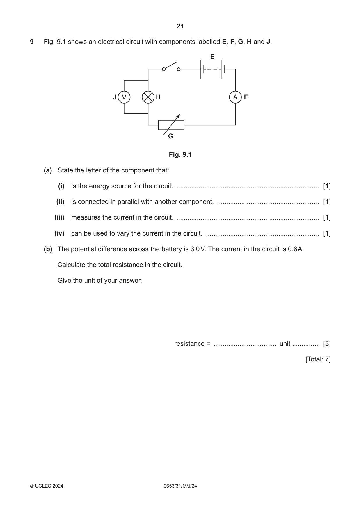Cambridge IGCSE Science - Combined 0653 2024 May/June Paper 3 · Variant 1 question paper, page 21 of 24