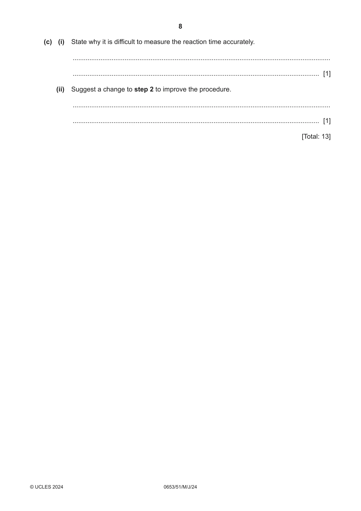 Cambridge IGCSE Science - Combined 0653 2024 May/June Paper 5 · Variant 1 question paper, page 8 of 16