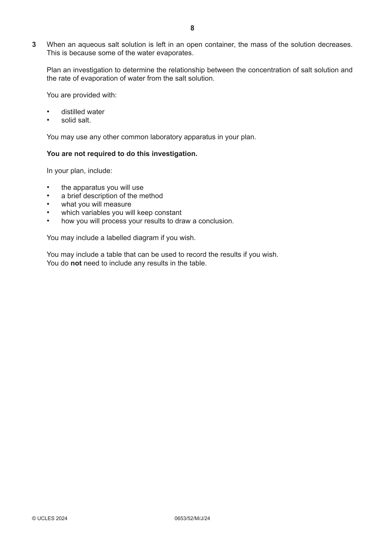 Cambridge IGCSE Science - Combined 0653 2024 May/June Paper 5 · Variant 2 question paper, page 8 of 16
