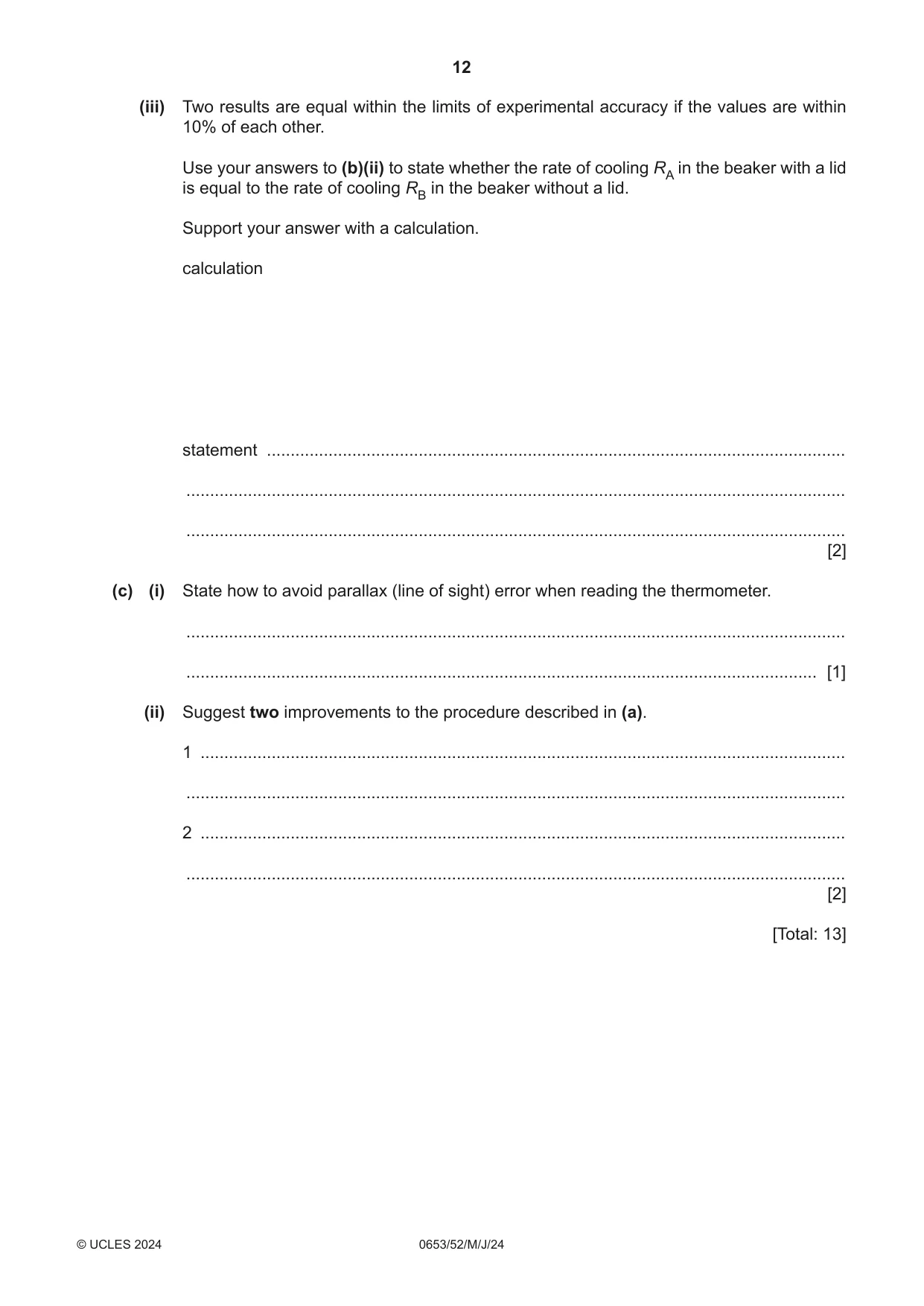 Cambridge IGCSE Science - Combined 0653 2024 May/June Paper 5 · Variant 2 question paper, page 12 of 16