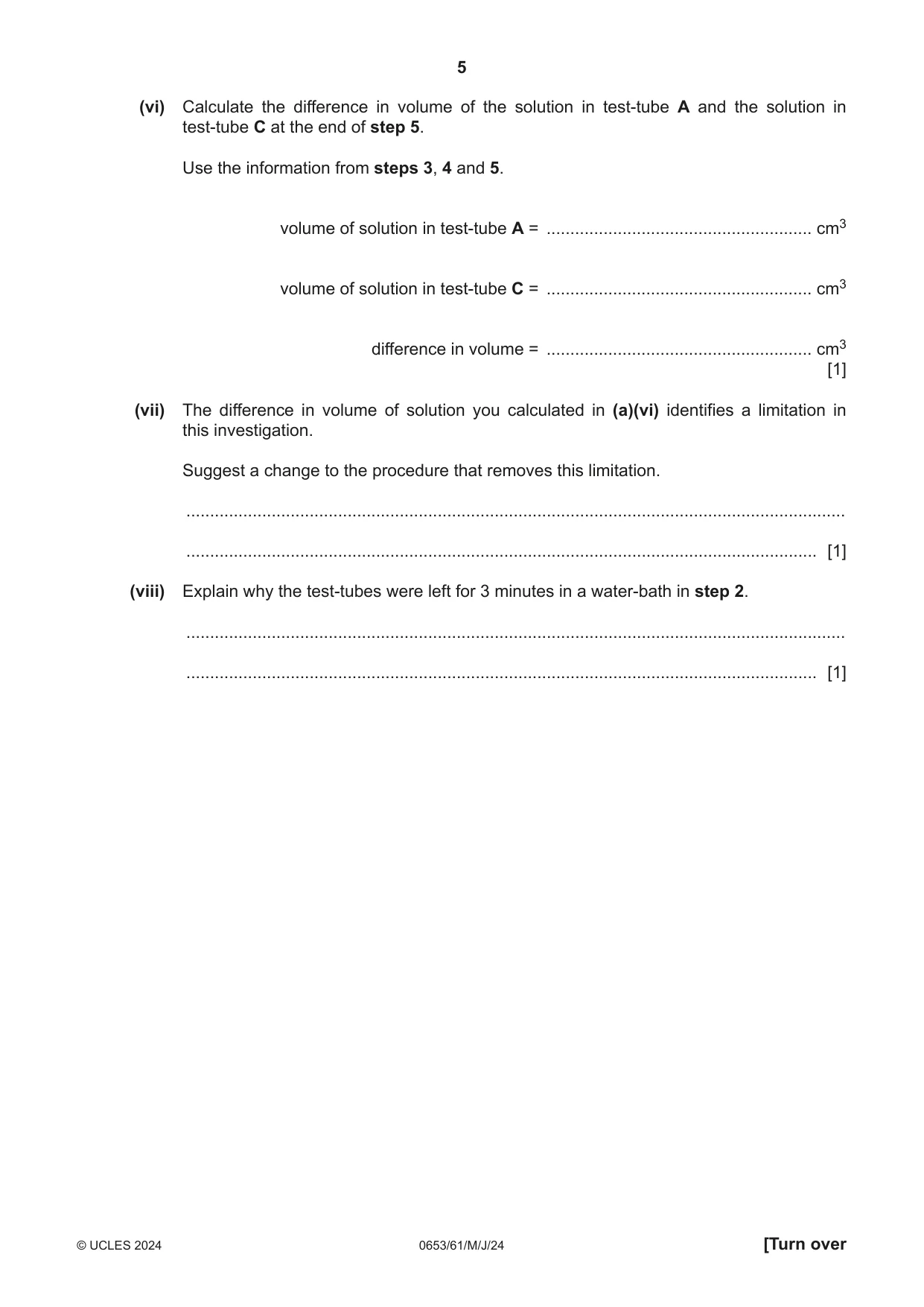 Cambridge IGCSE Science - Combined 0653 2024 May/June Paper 6 · Variant 1 question paper, page 5 of 20