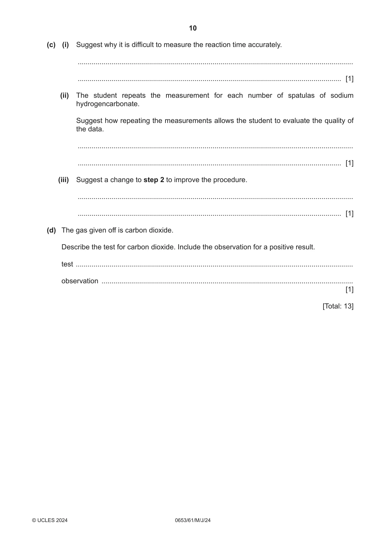 Cambridge IGCSE Science - Combined 0653 2024 May/June Paper 6 · Variant 1 question paper, page 10 of 20