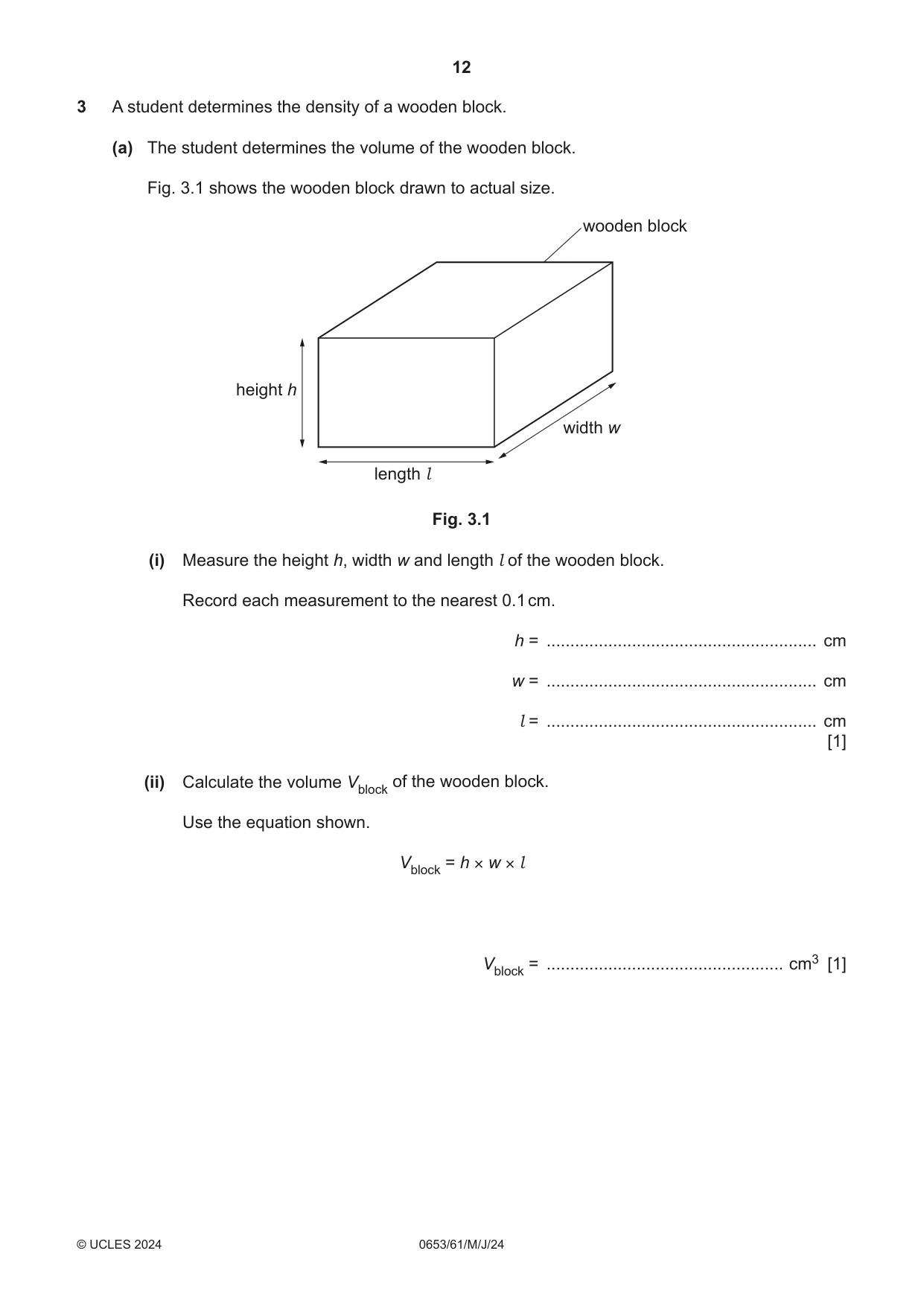 Cambridge IGCSE Science - Combined 0653 2024 May/June Paper 6 · Variant 1 question paper, page 12 of 20