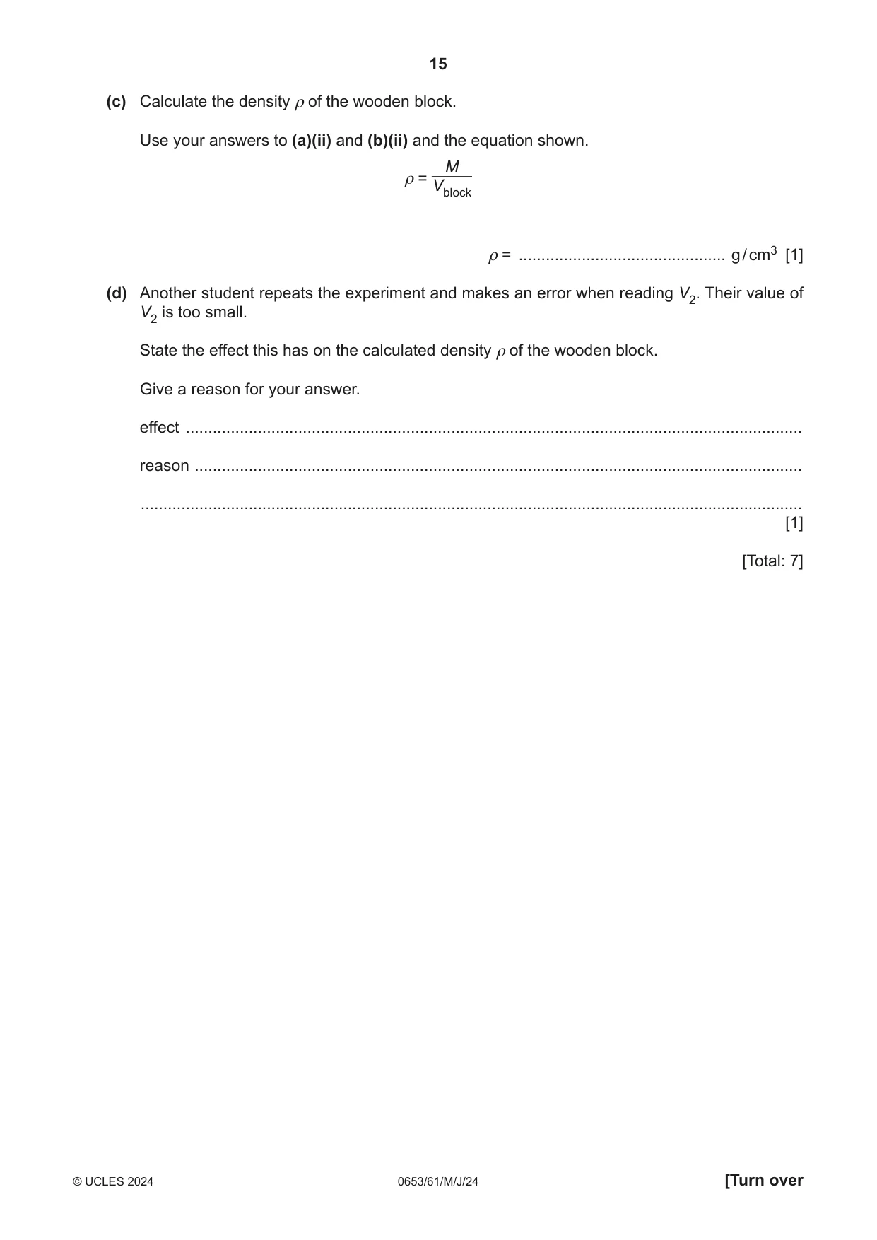 Cambridge IGCSE Science - Combined 0653 2024 May/June Paper 6 · Variant 1 question paper, page 15 of 20