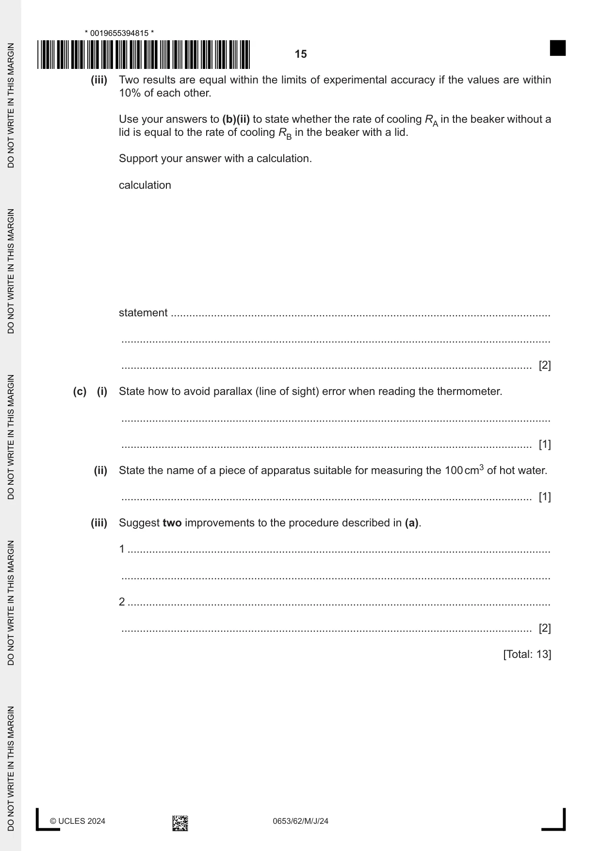 Cambridge IGCSE Science - Combined 0653 2024 May/June Paper 6 · Variant 2 question paper, page 15 of 16