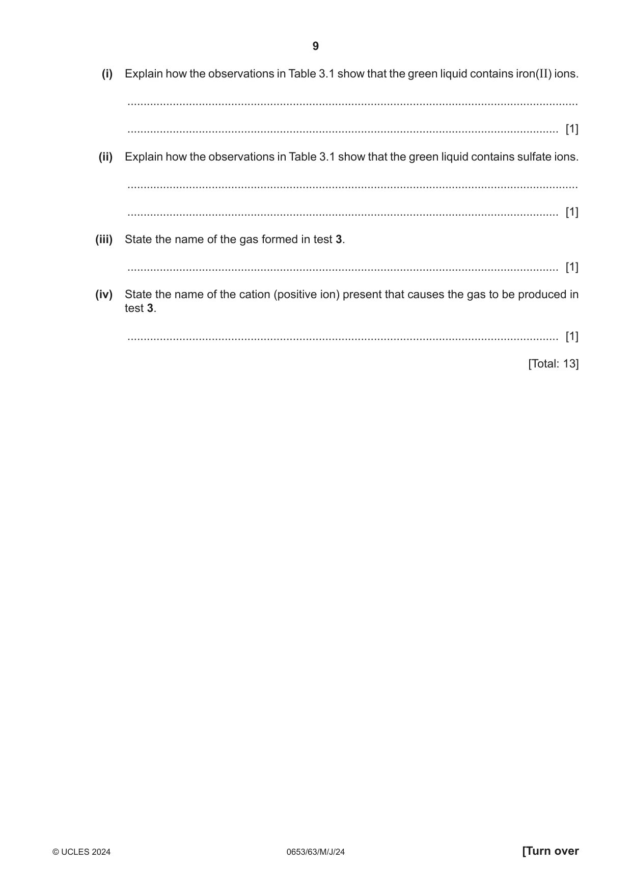 Cambridge IGCSE Science - Combined 0653 2024 May/June Paper 6 · Variant 3 question paper, page 9 of 16