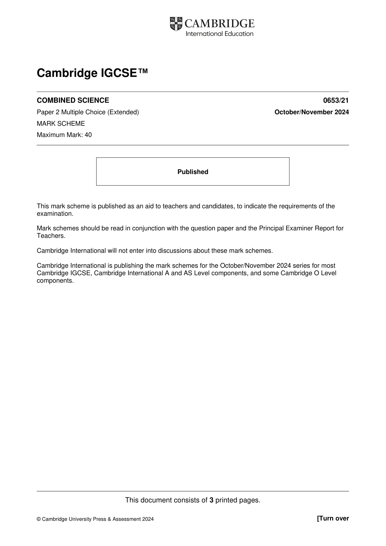 Mark scheme, page 1 of 3